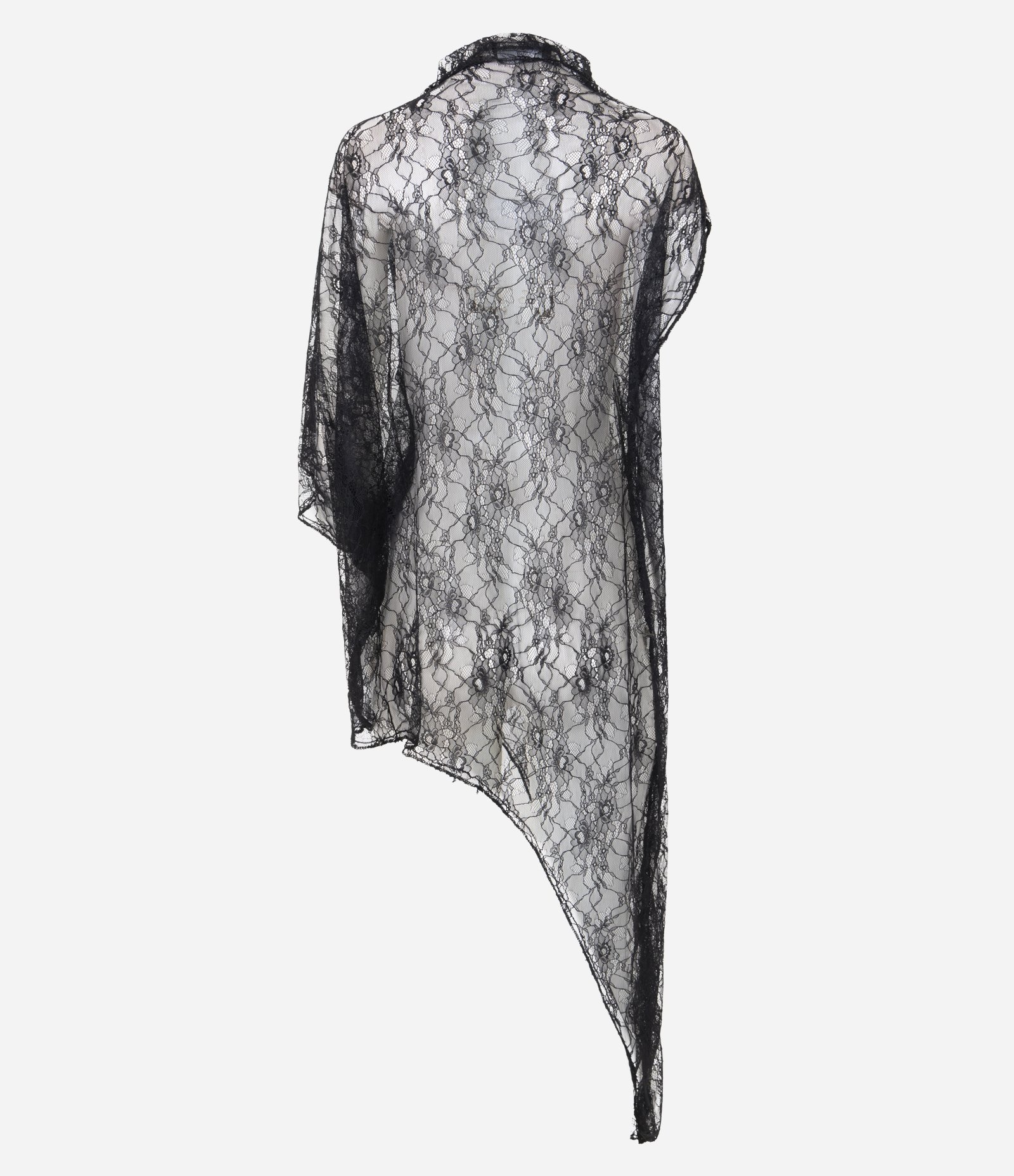 Blusa de Renda Assimétrica Super Longa Preto 7