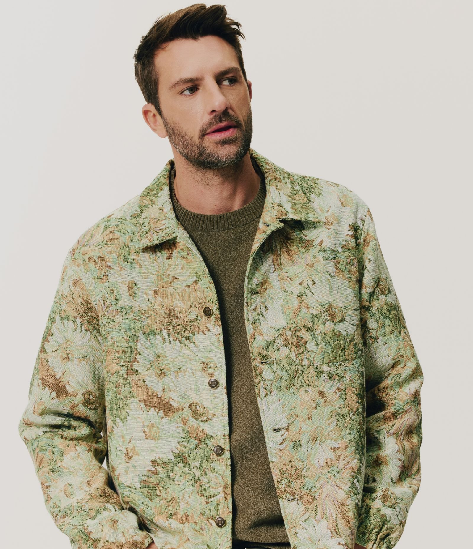 Jaqueta Trucker em Jacquard Floral Verde 1