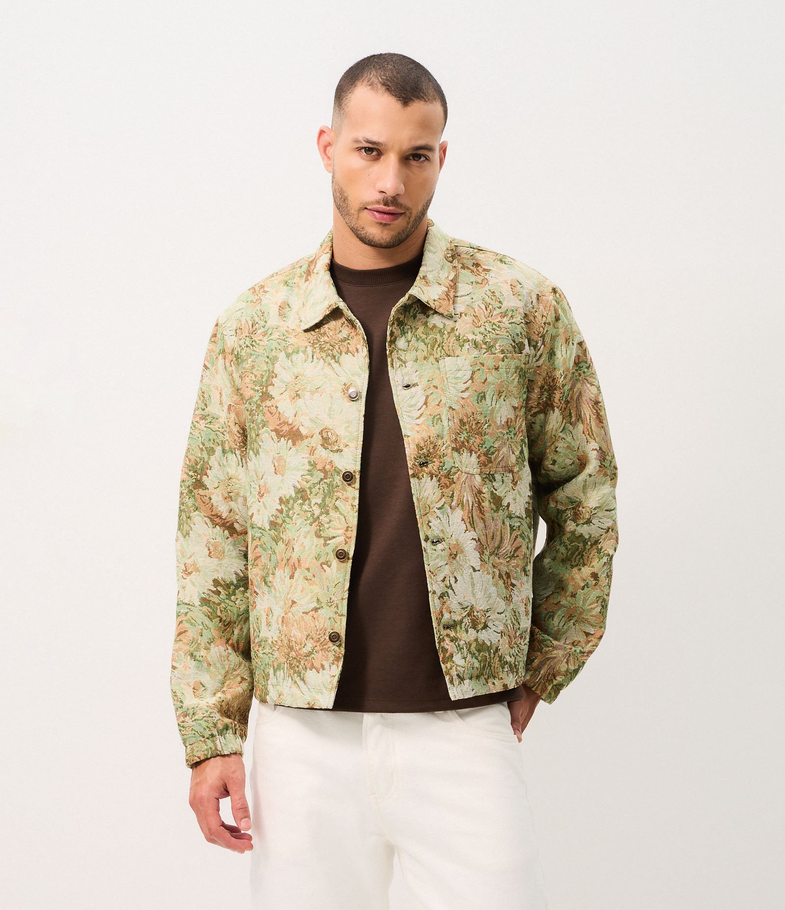 Jaqueta Trucker em Jacquard Floral Verde 3