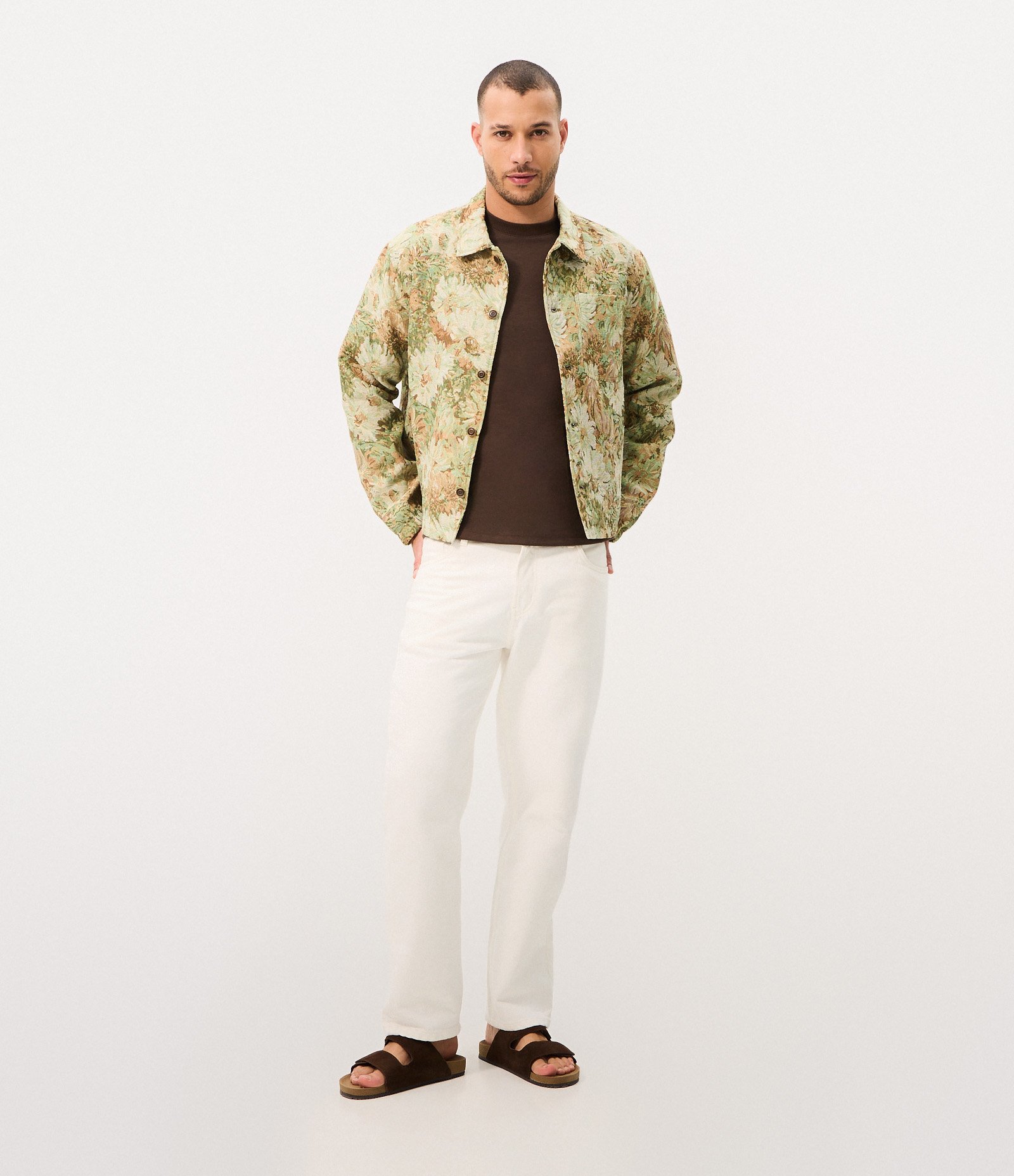 Jaqueta Trucker em Jacquard Floral Verde 4