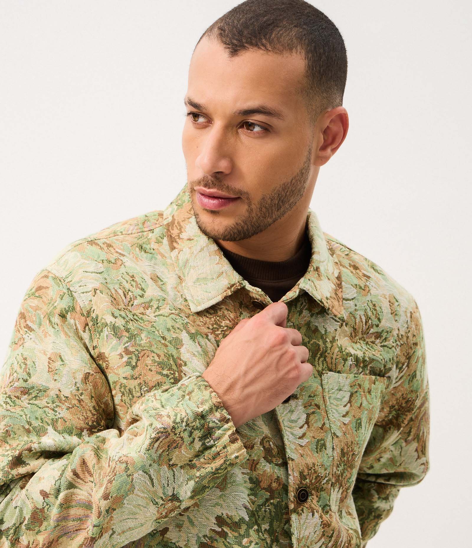 Jaqueta Trucker em Jacquard Floral Verde 7