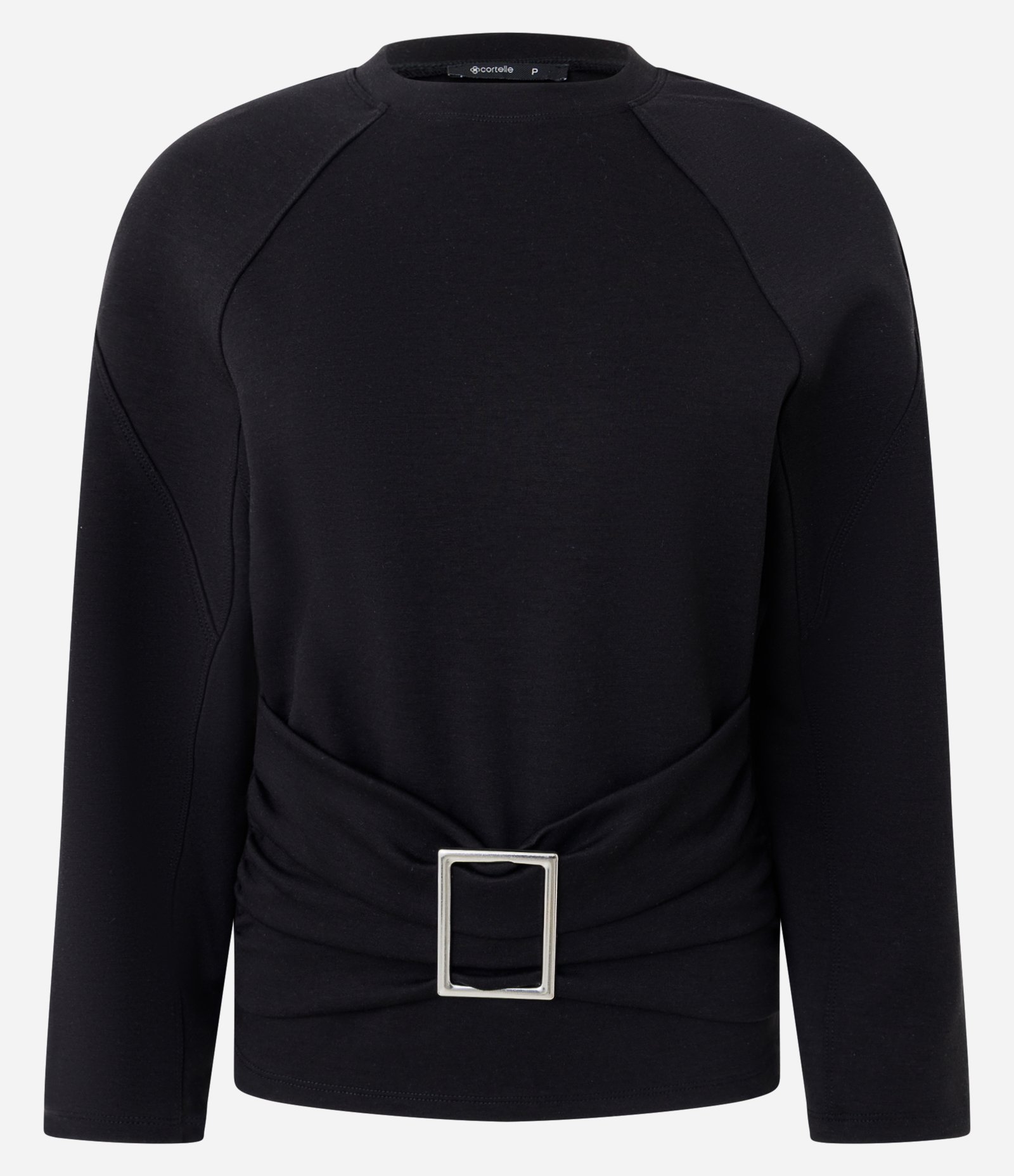 Blusa Moletom Alongada com Faixa Transpassada e Fivela Preto 6