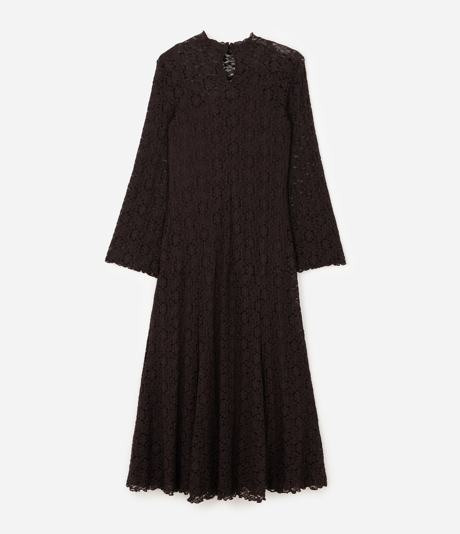 Vestido em Renda de Manga Longa Flare Curve & Plus Size Marrom 2