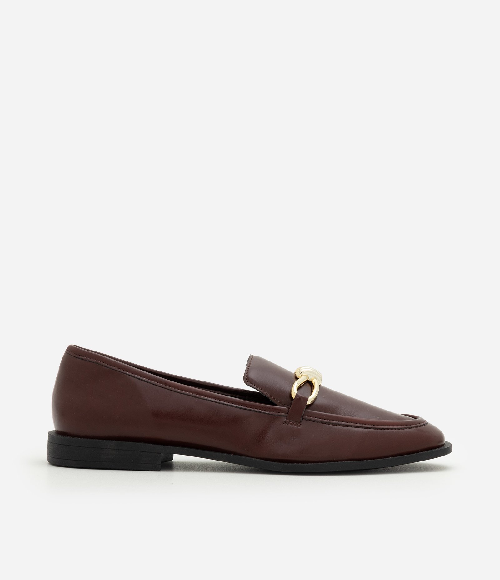 Sapato Mocassim em PU com Detalhe Metálico Bordô 1