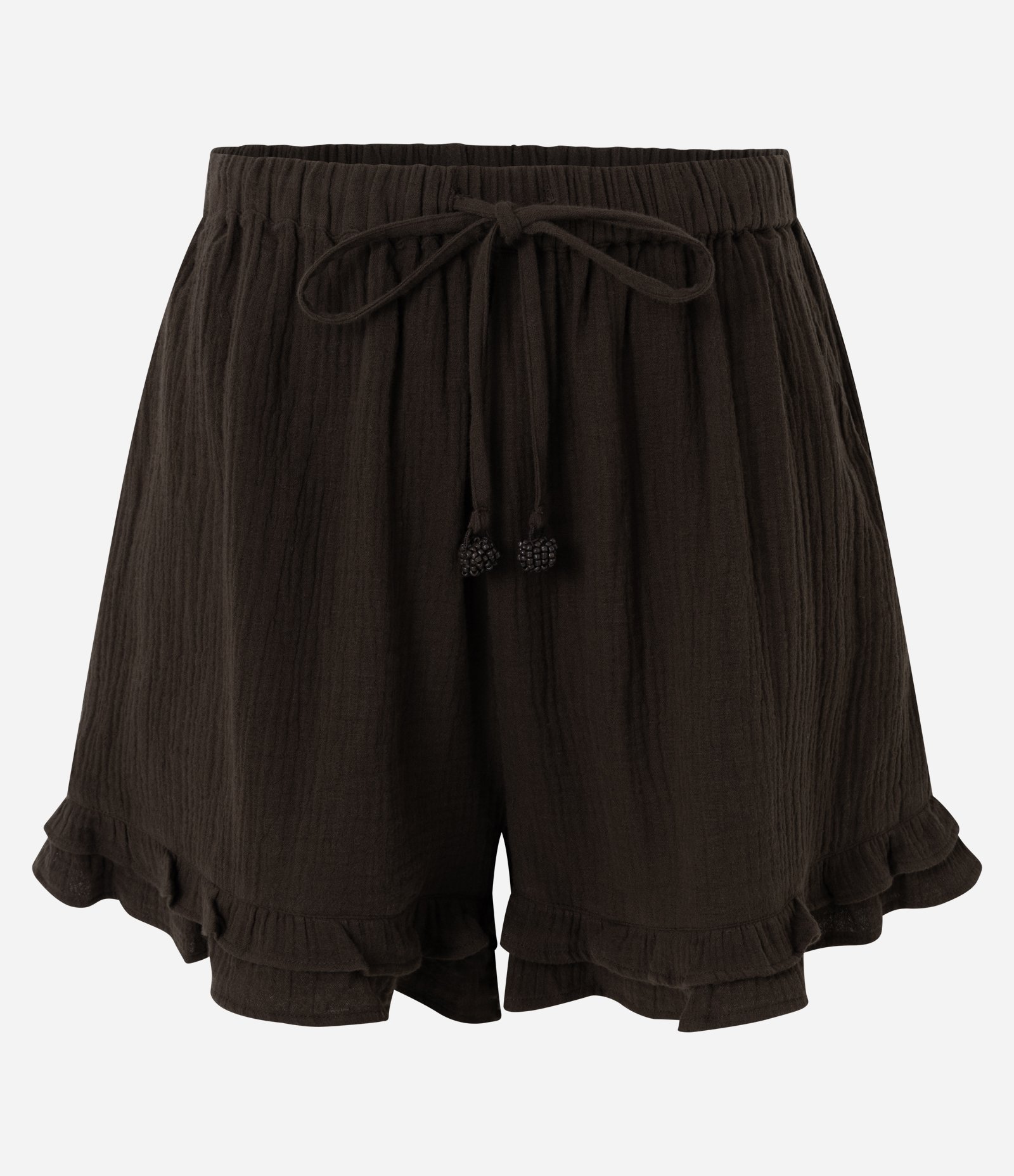 Short em Algodão com Babados na Barra e Amarração no Cós Marrom 5