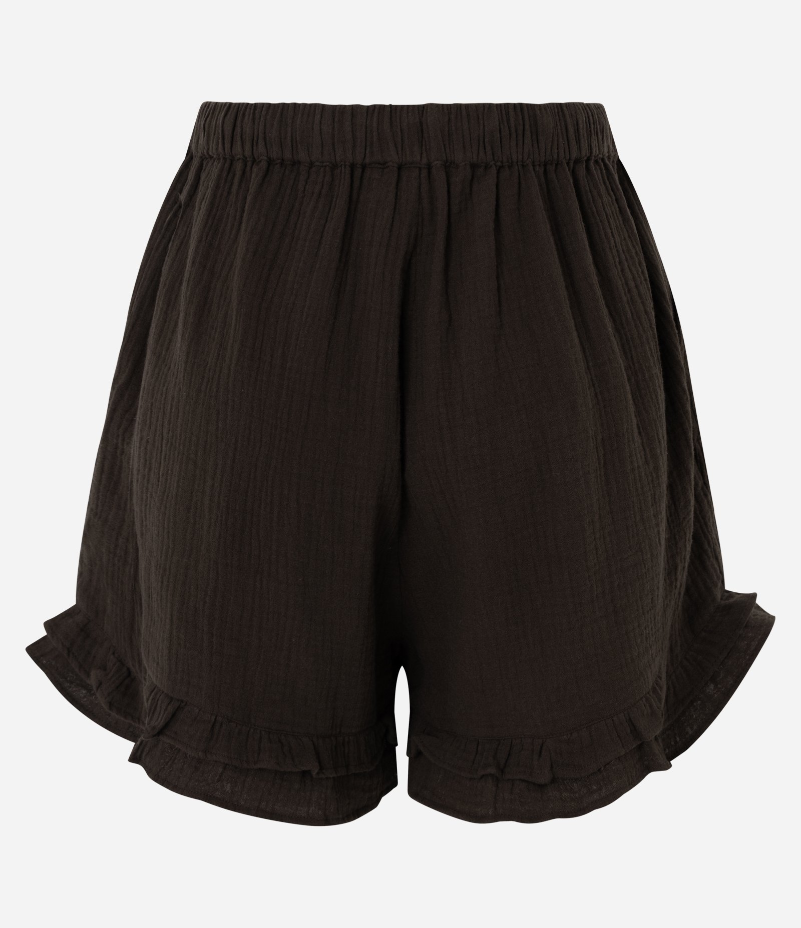 Short em Algodão com Babados na Barra e Amarração no Cós Marrom 7