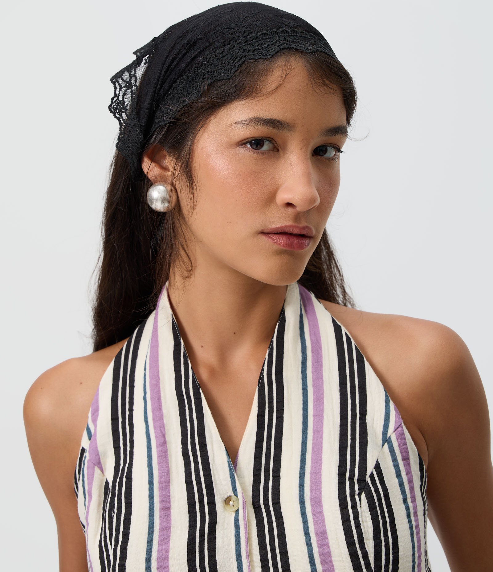 Colete Frente Única Listrado com Amarrações nas Costas Off White 3