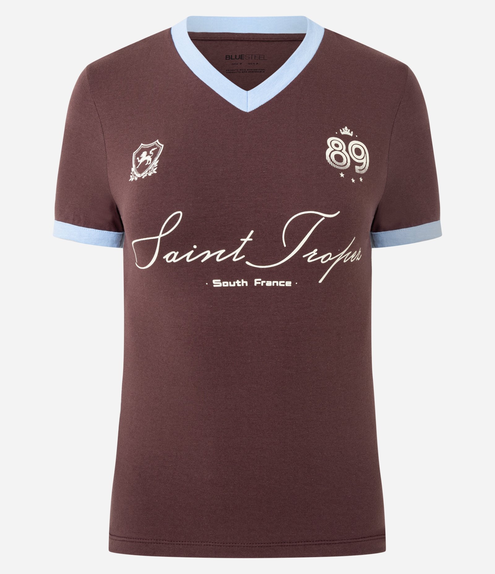 Camiseta em Algodão com Lettering Saint Tropez e Detalhes Contrastantes Marrom 5