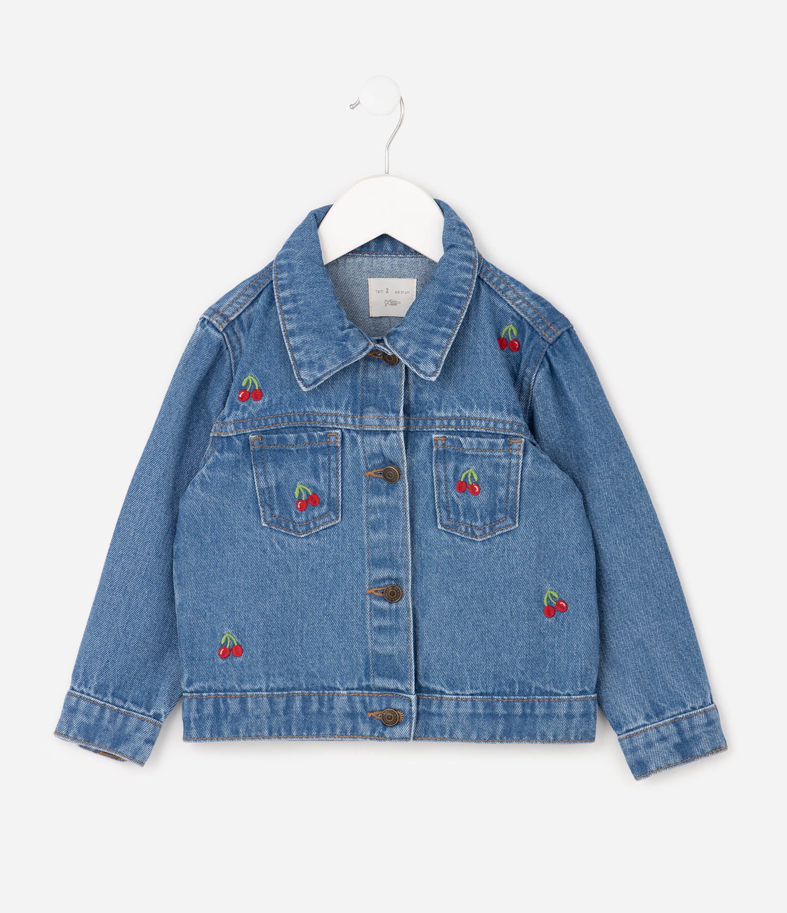 Jaqueta Infantil em Jeans com Bordados de Cereja – Tam 1 a 6 Anos Azul 4