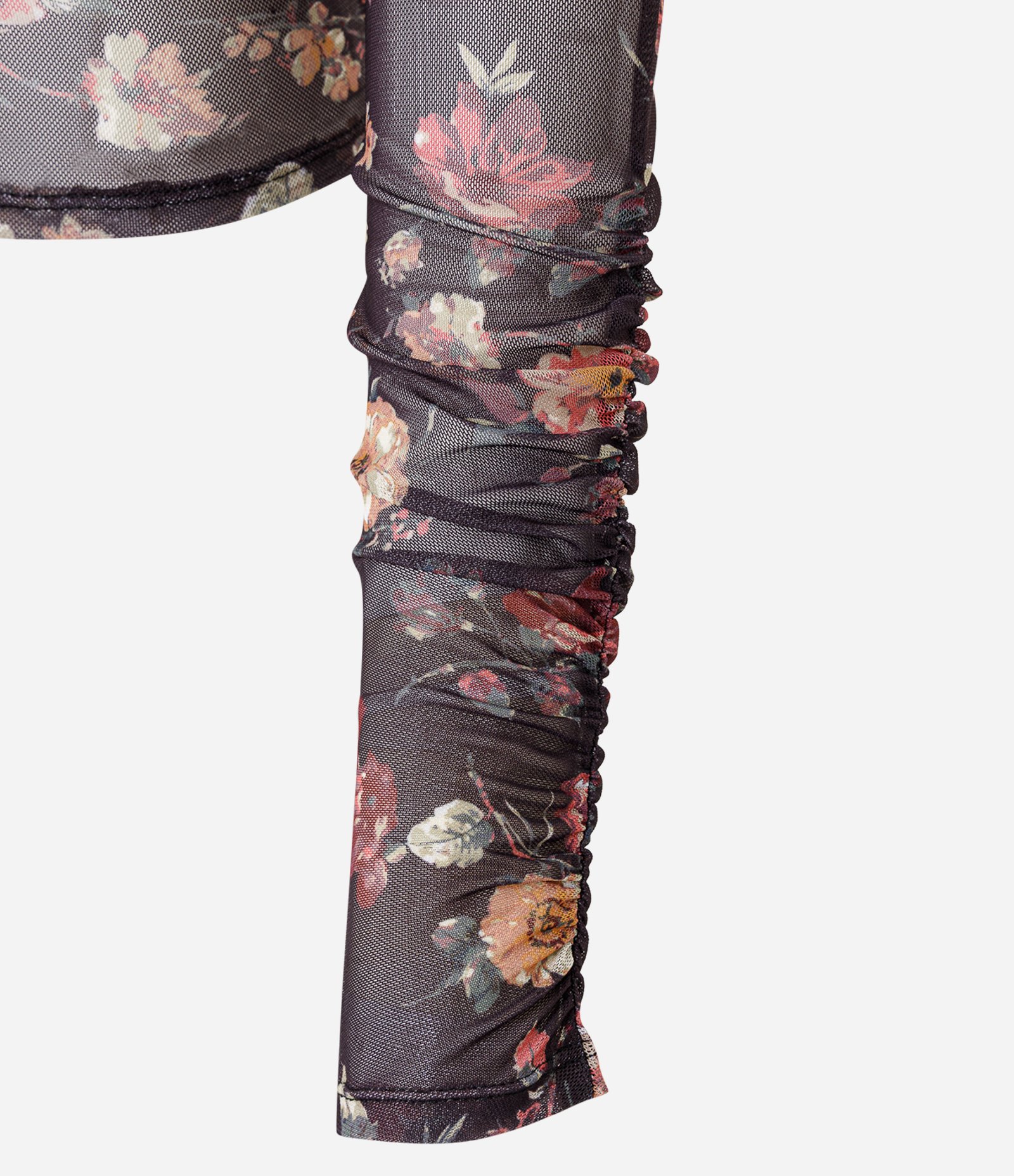 Blusa em Tule Estampado com Puxadinho na Manga Cinza 3