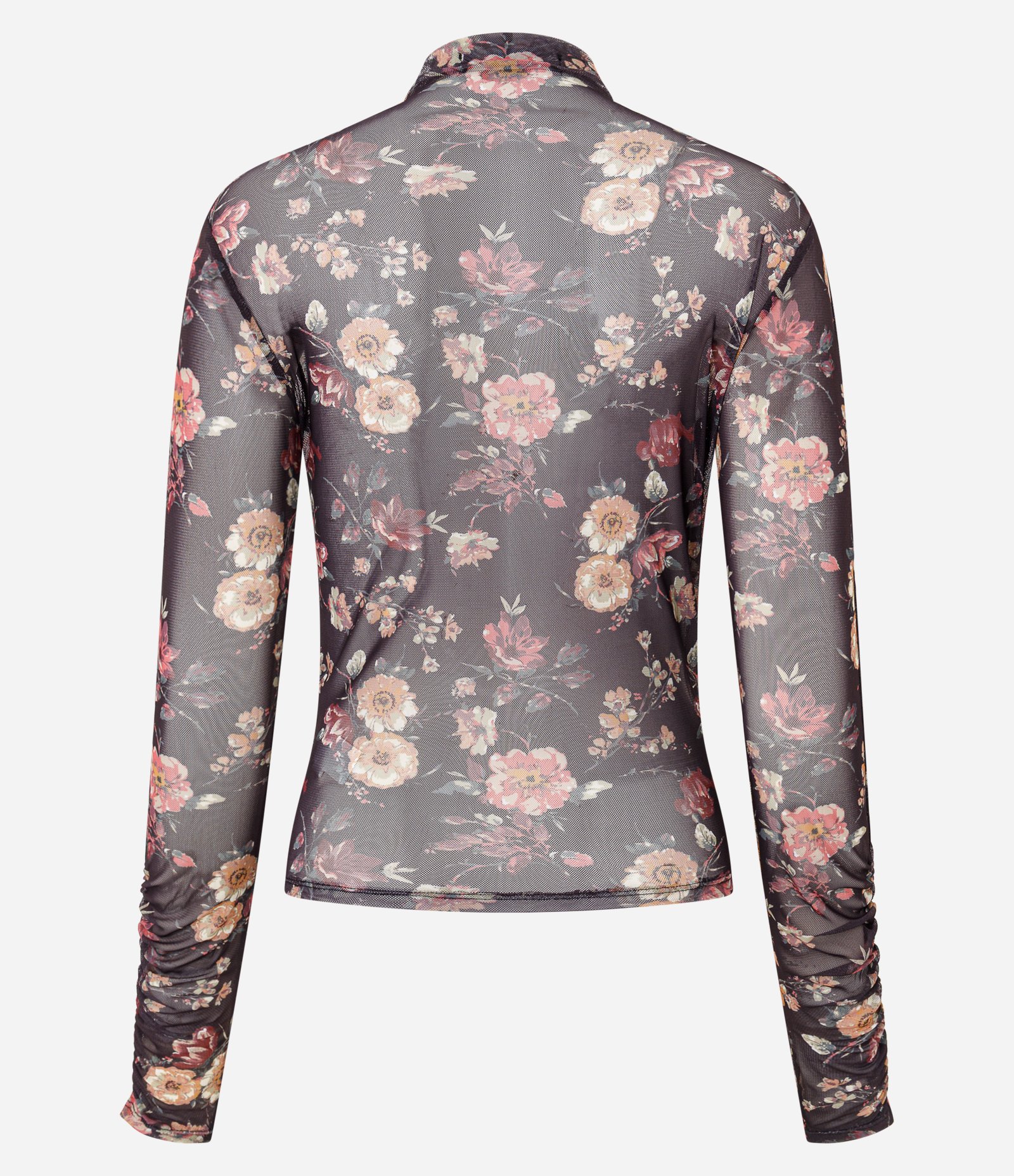 Blusa em Tule Estampado com Puxadinho na Manga Cinza 4