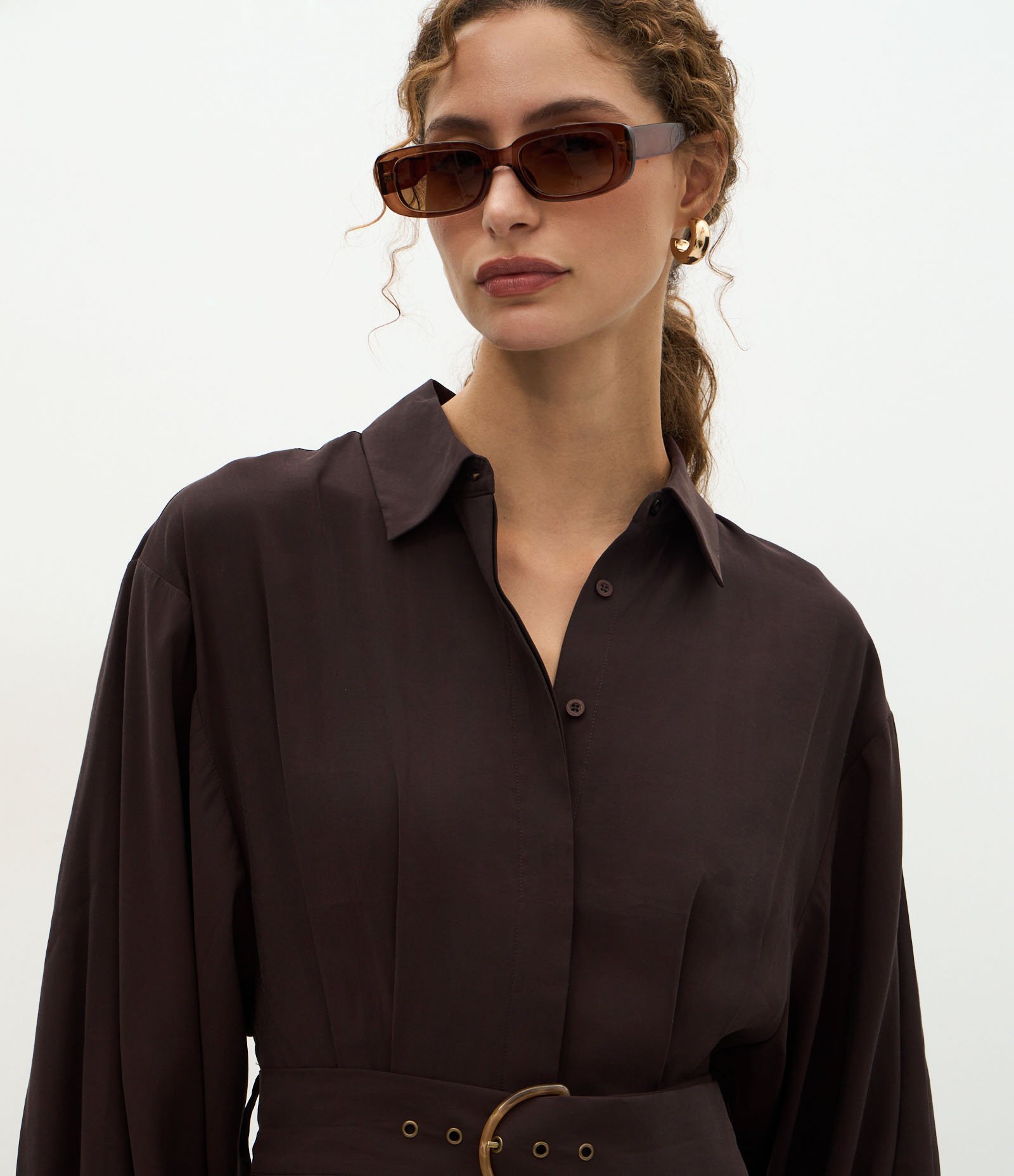 Vestido Midi em Viscose com Cinto Largo Marrom 3