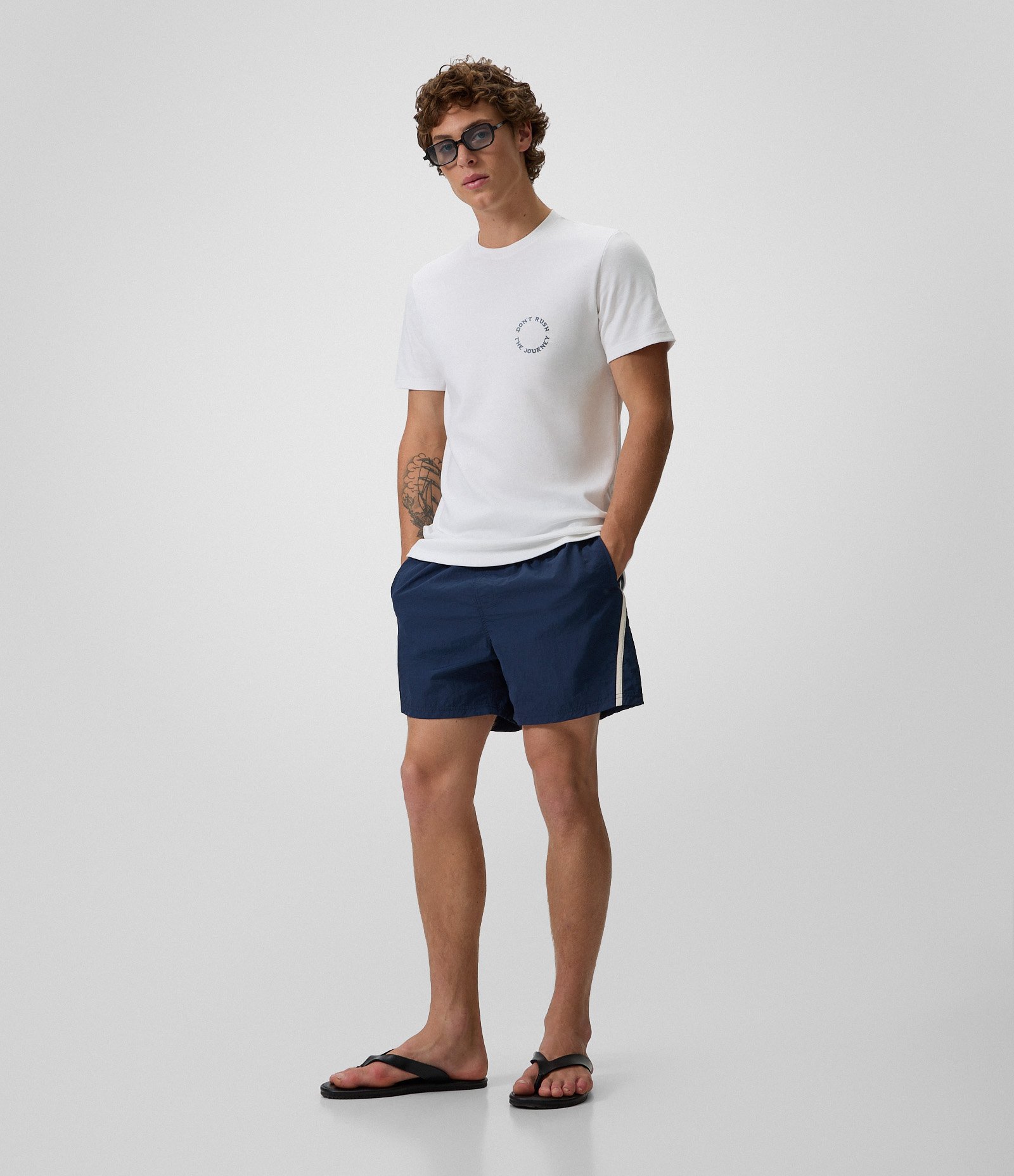 Bermuda de Banho em Poliamida com Linha Lateral Azul 1