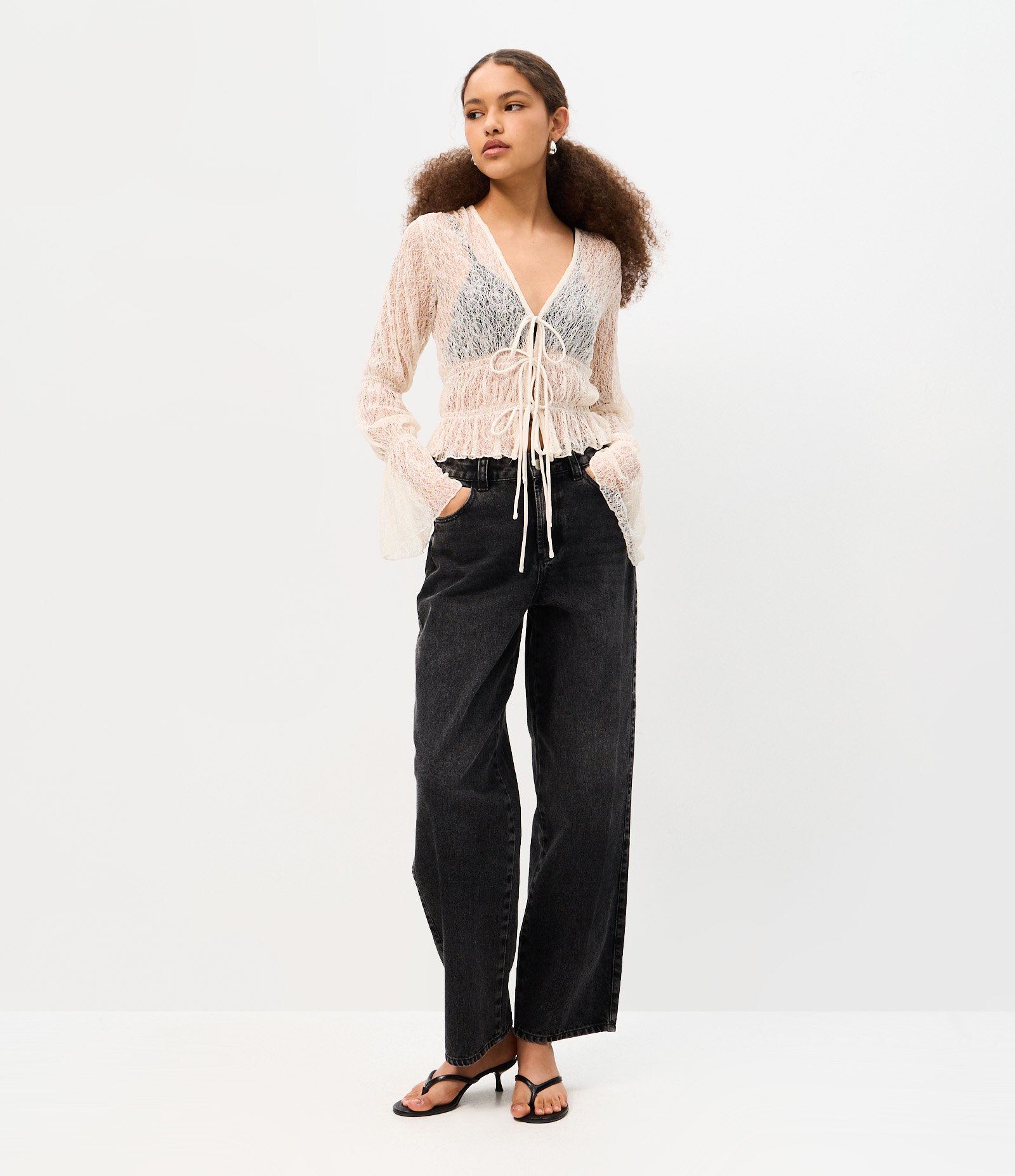 Calça Baggy em Jeans com Cintura Média e Ajuste Preto 1