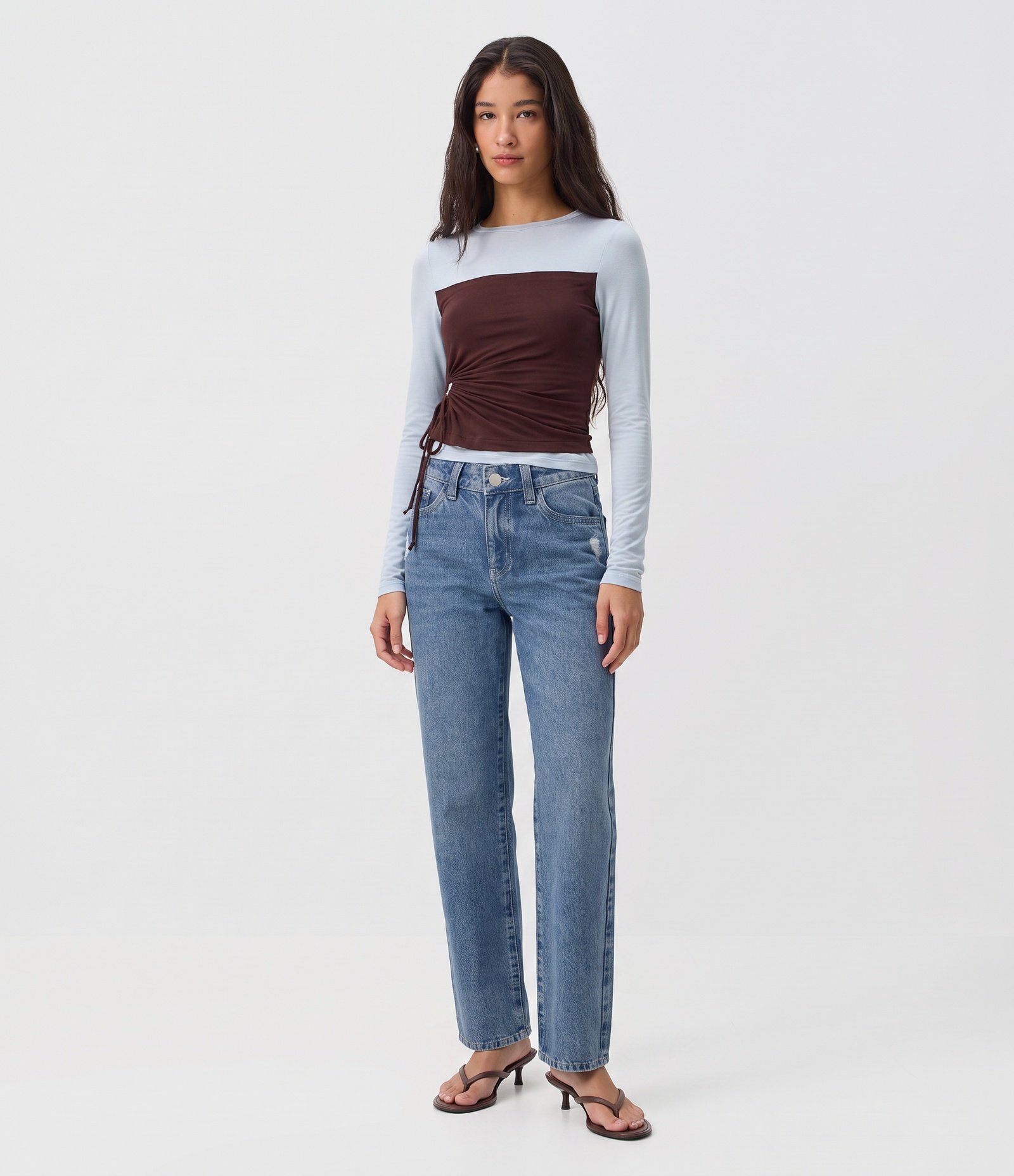 Calça Reta Comfort Jeans com Puído e Cintura Média Azul 1