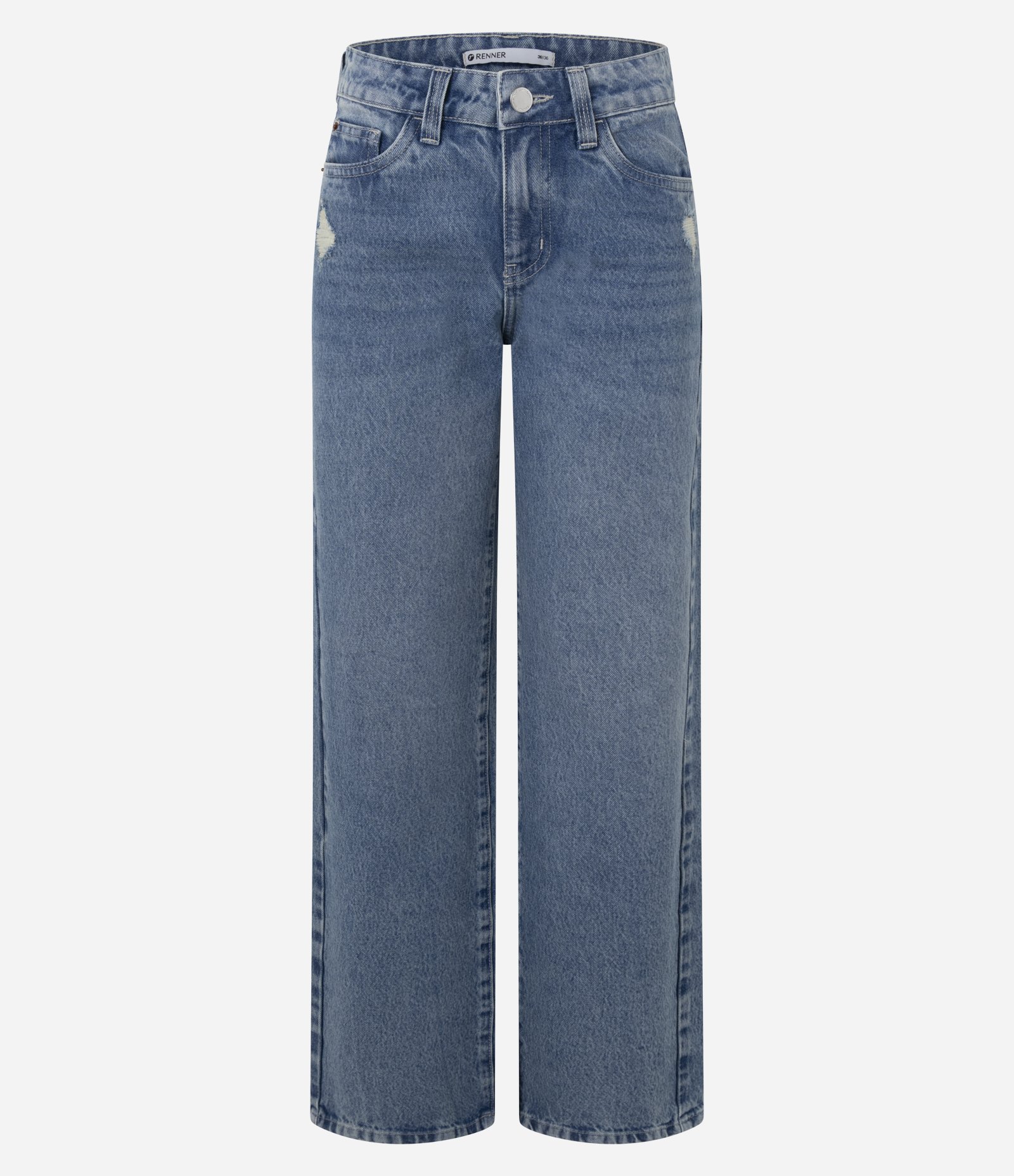 Calça Reta Comfort Jeans com Puído e Cintura Média Azul 5