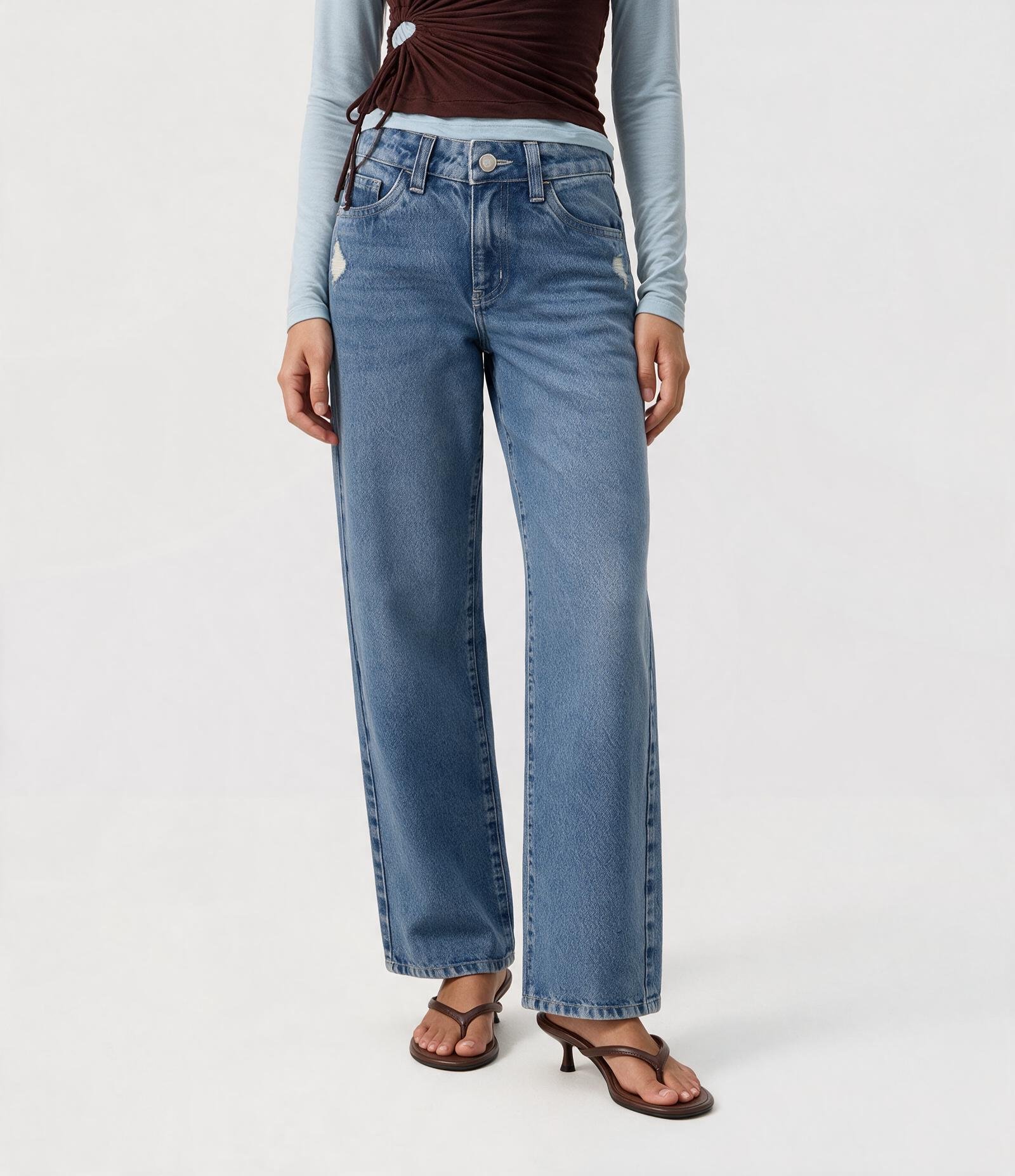 Calça Reta Comfort Jeans com Puído e Cintura Média Azul 3