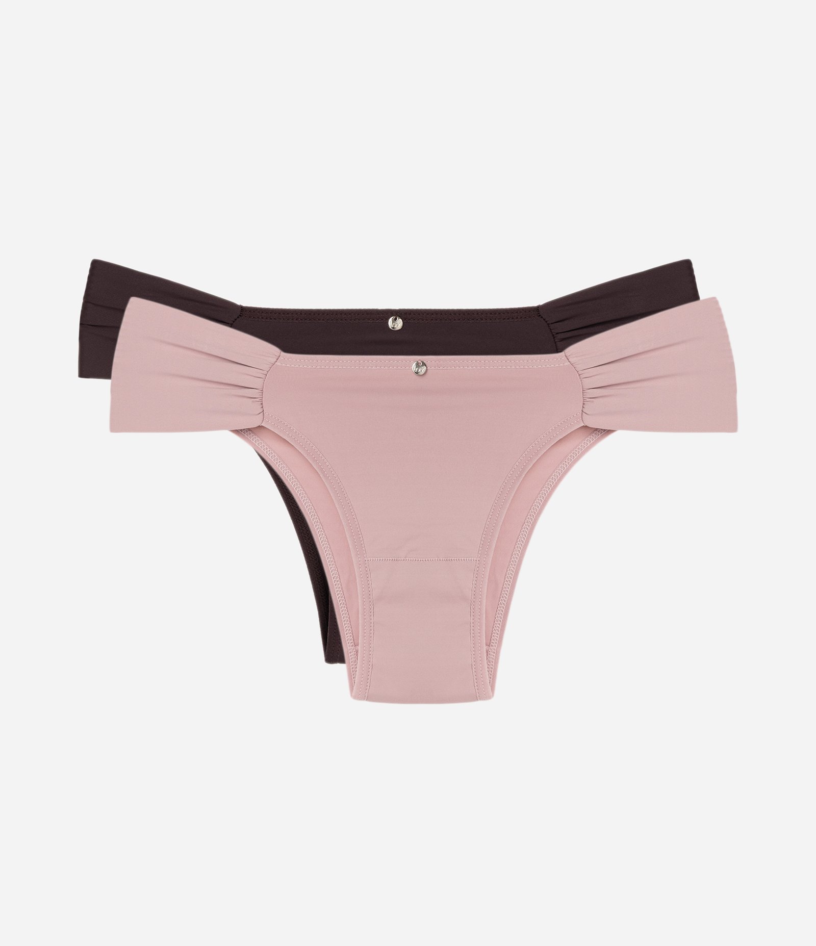 Kit 02 Calcinhas Biquíni Lateral Drapeada em Microfibra Rosa/Vinho 1