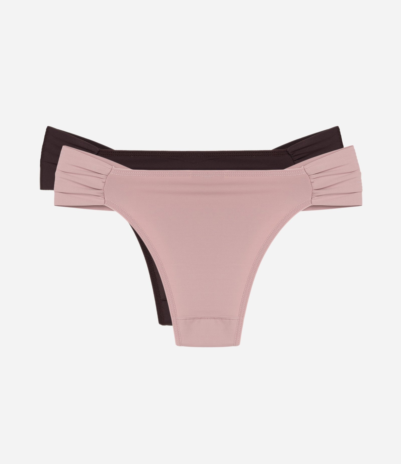 Kit 02 Calcinhas Biquíni Lateral Drapeada em Microfibra Rosa/Vinho 2