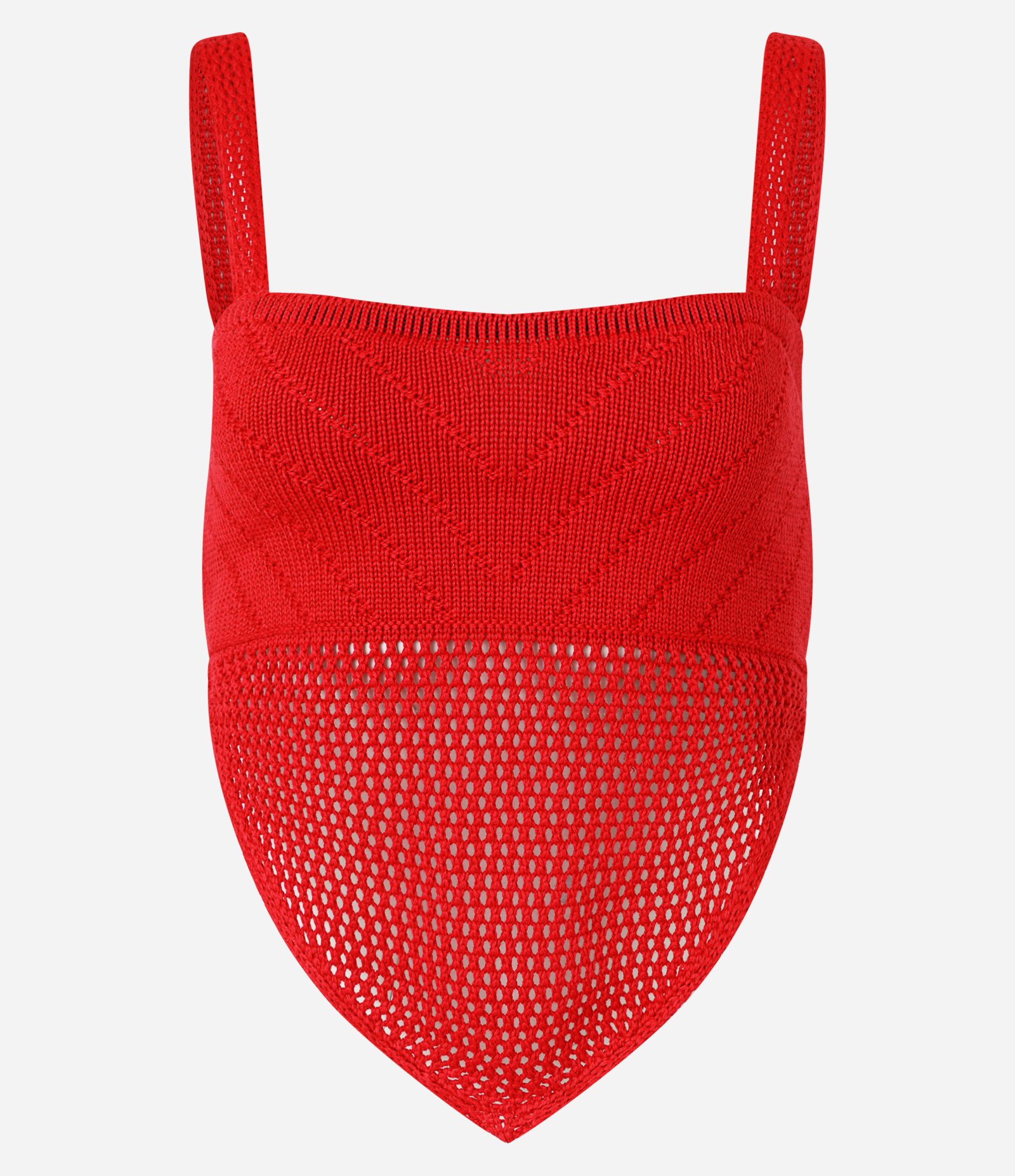Blusa Cropped em Tricô com Barra de Ponta Vermelho 1