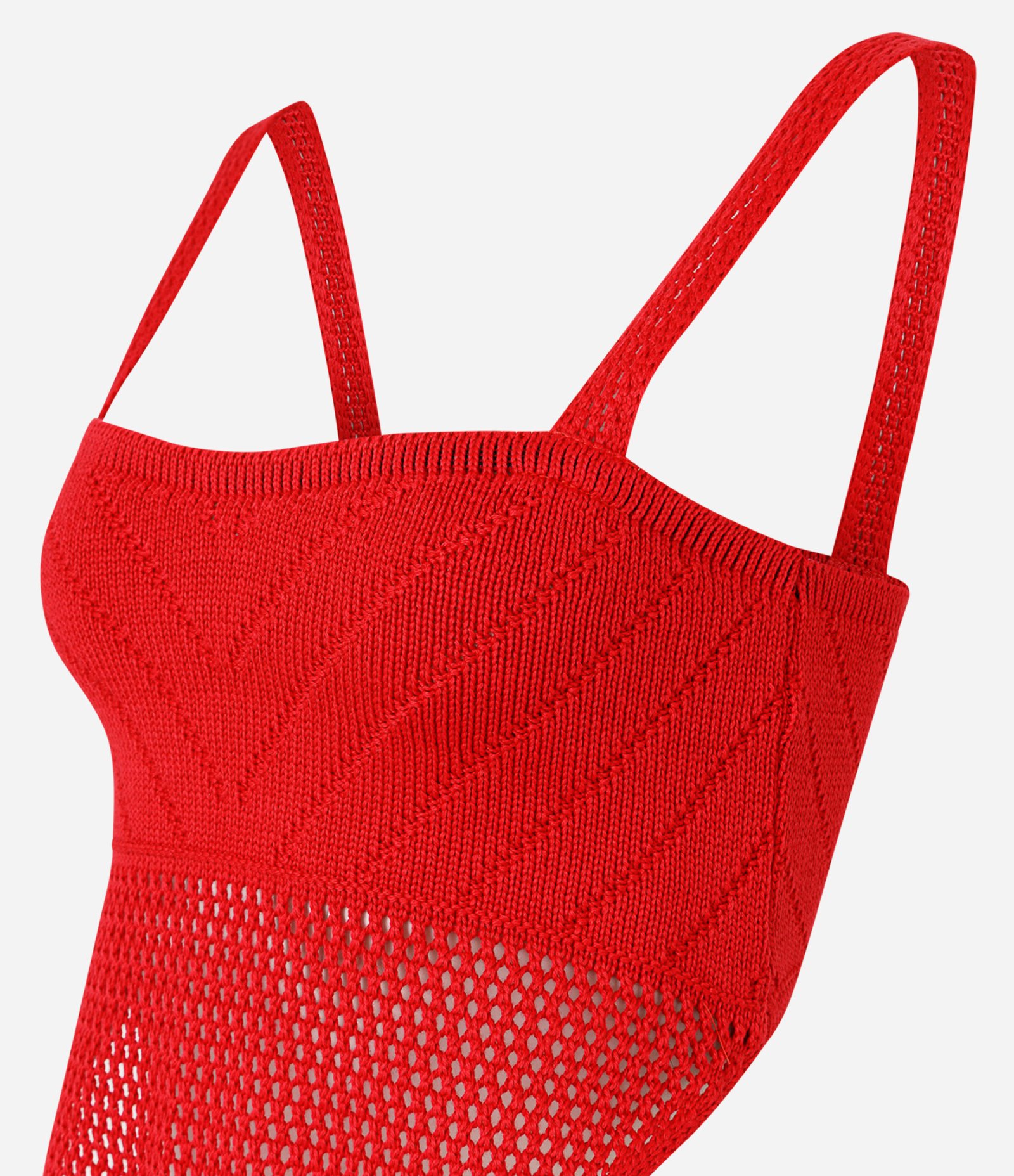 Blusa Cropped em Tricô com Barra de Ponta Vermelho 2