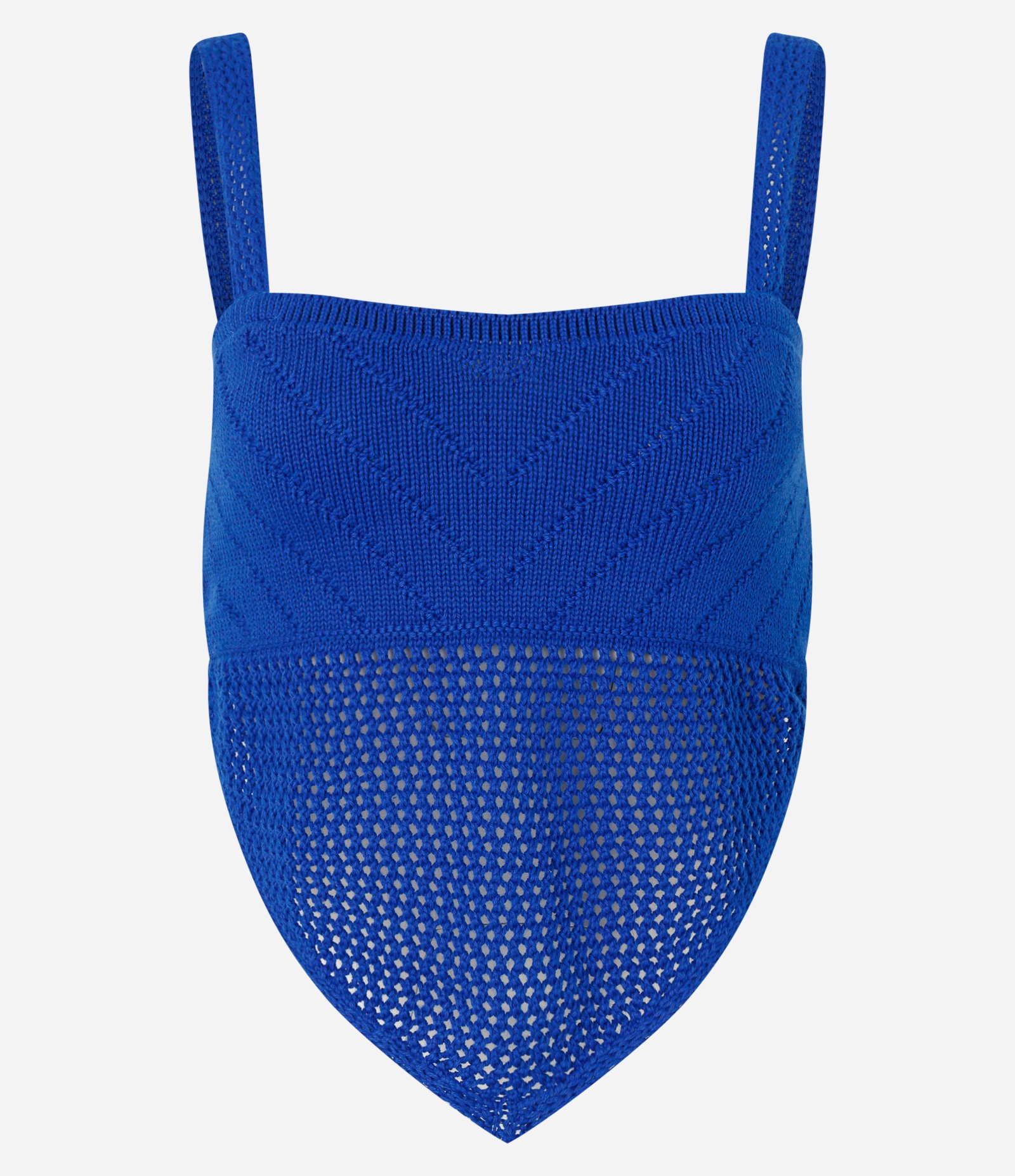 Blusa Cropped em Tricô com Barra de Ponta Azul 1