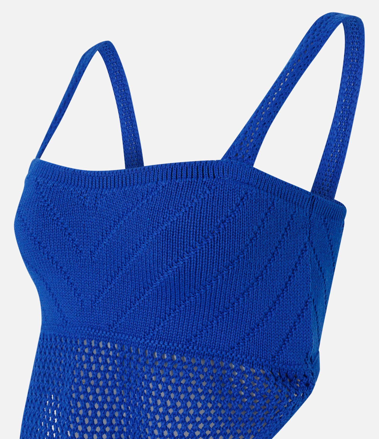 Blusa Cropped em Tricô com Barra de Ponta Azul 2