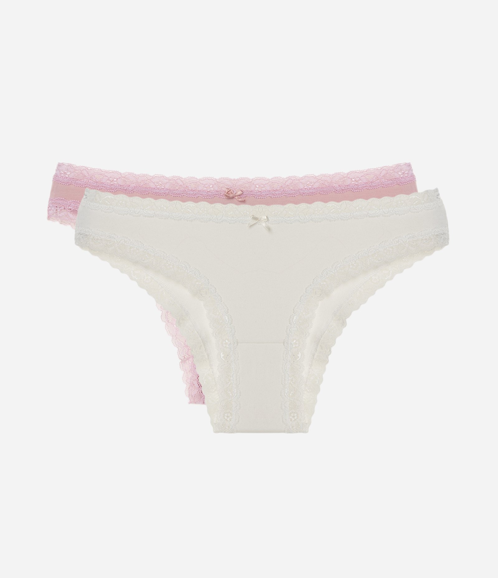 Kit 02 Calcinhas Biquíni com Detalhe em Renda Branco/Rosa 4