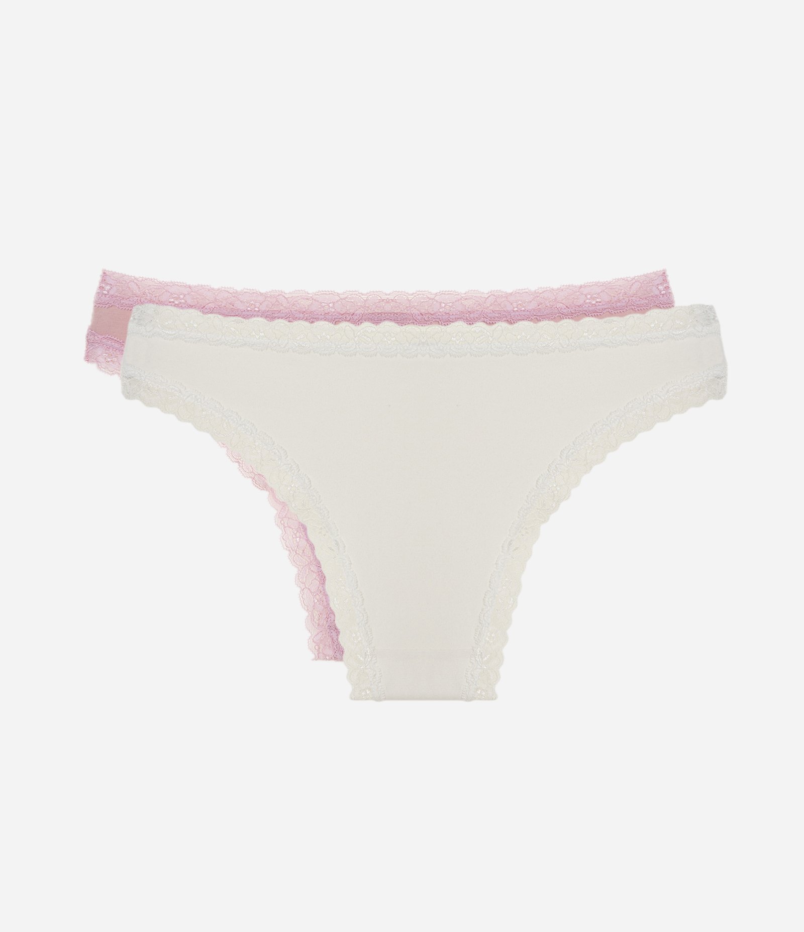 Kit 02 Calcinhas Biquíni com Detalhe em Renda Branco/Rosa 5