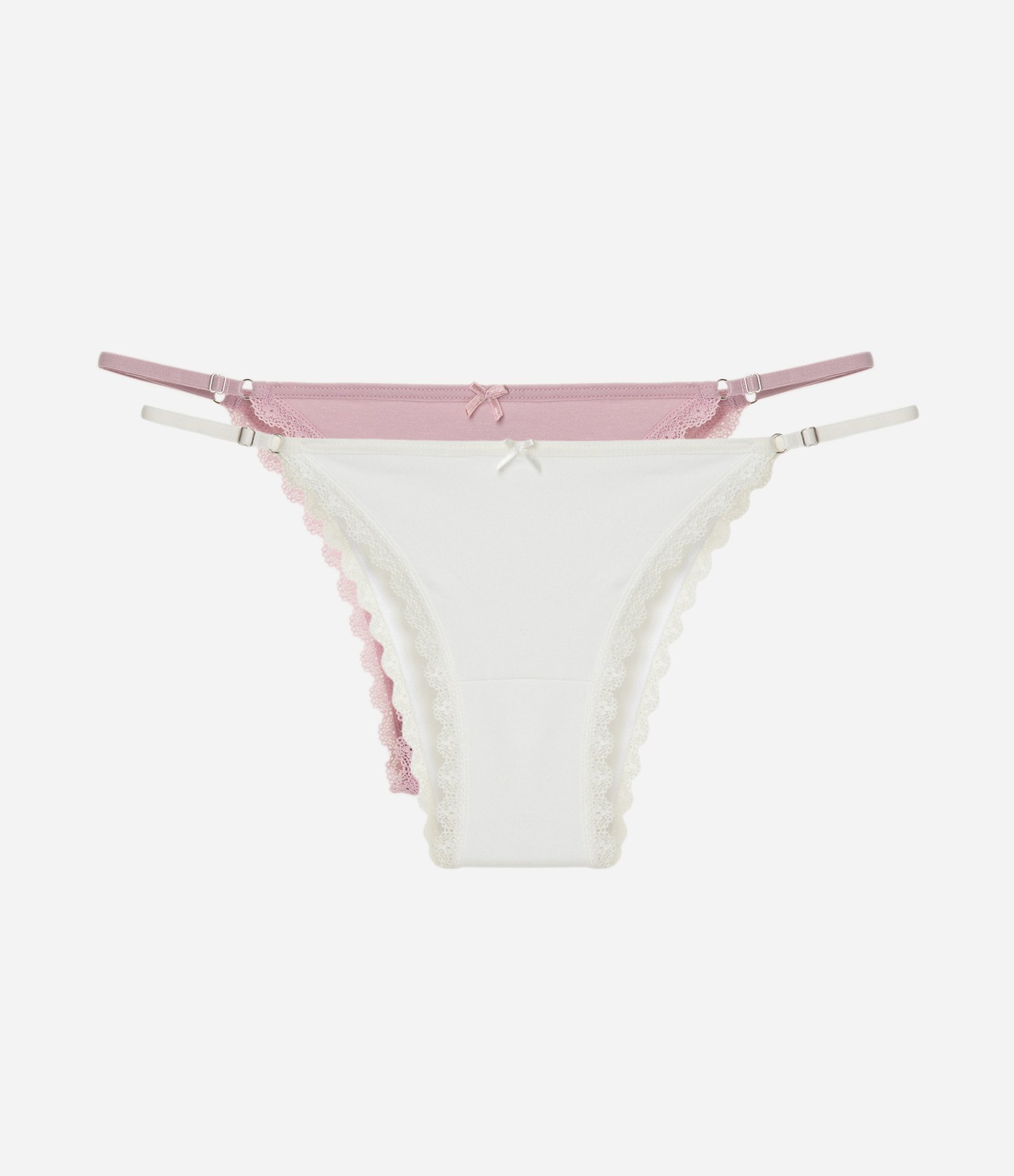 Kit 02 Calcinhas String com Detalhe de Rendinha Branco/Rosa 1