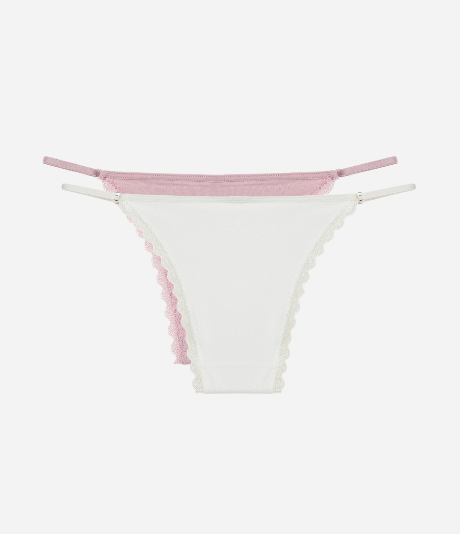 Kit 02 Calcinhas String com Detalhe de Rendinha Branco/Rosa 2