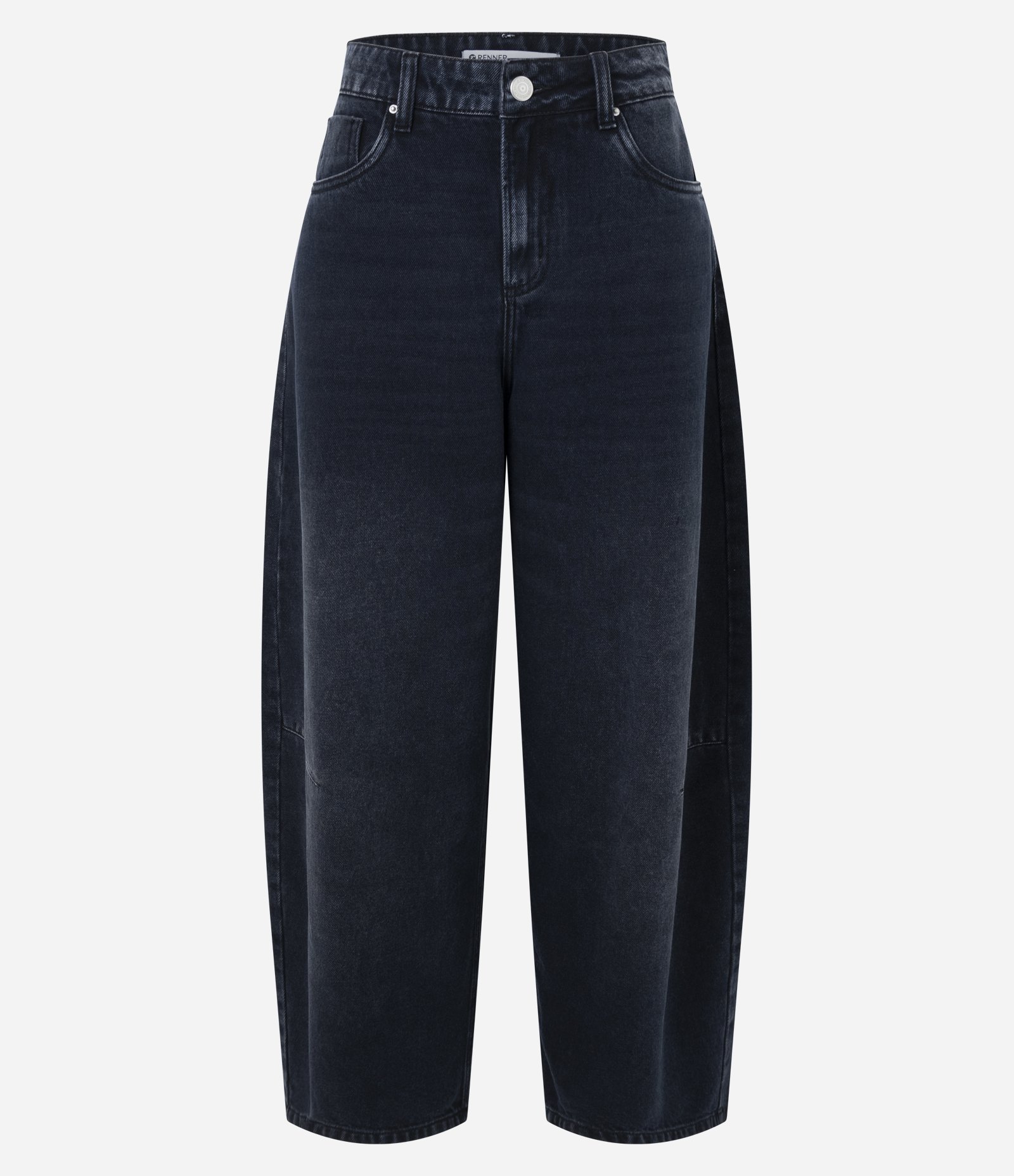 Calça Barrel Jeans com Cintura Alta e Lavagem Estonada Preto 5