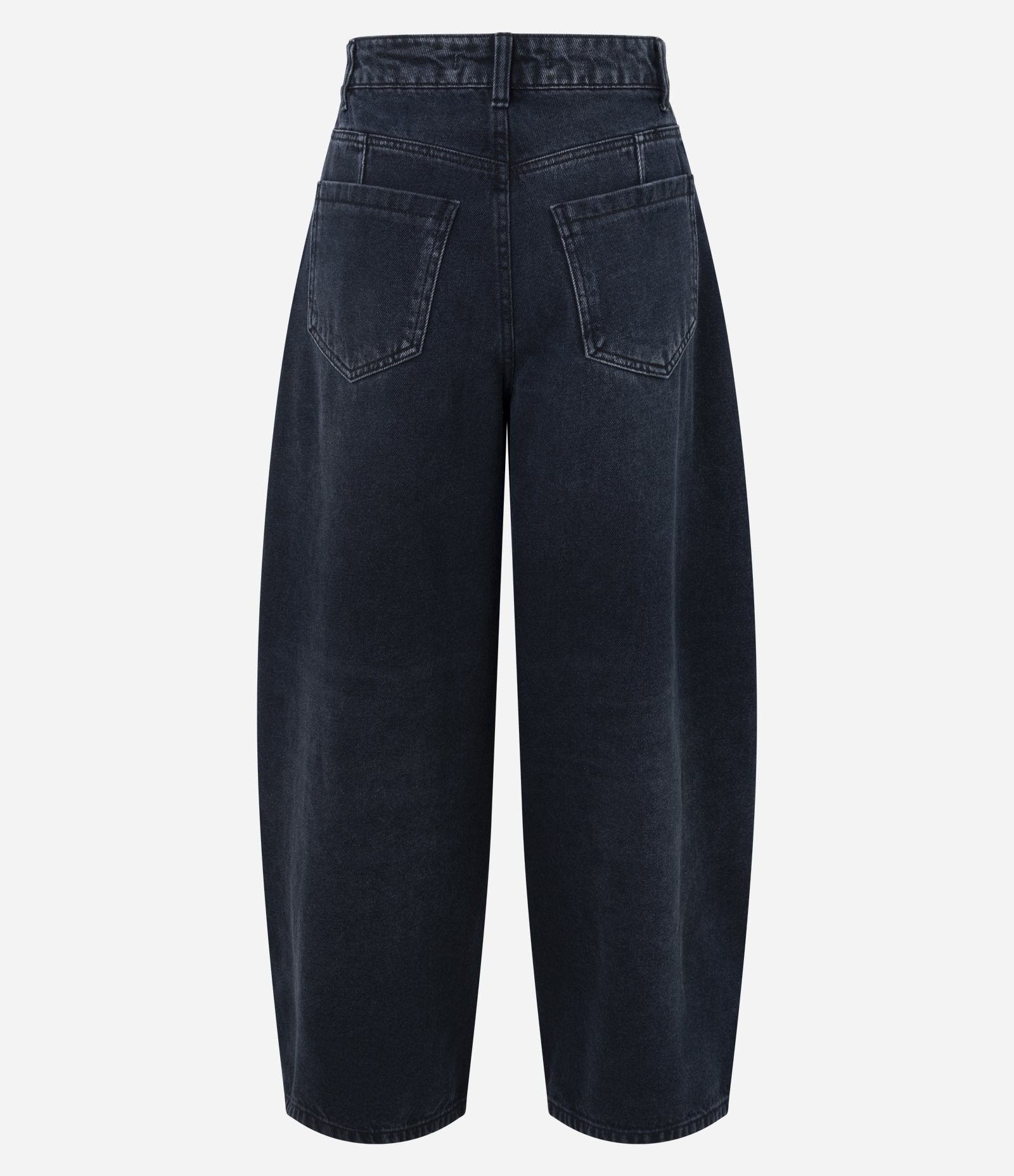 Calça Barrel Jeans com Cintura Alta e Lavagem Estonada Preto 6