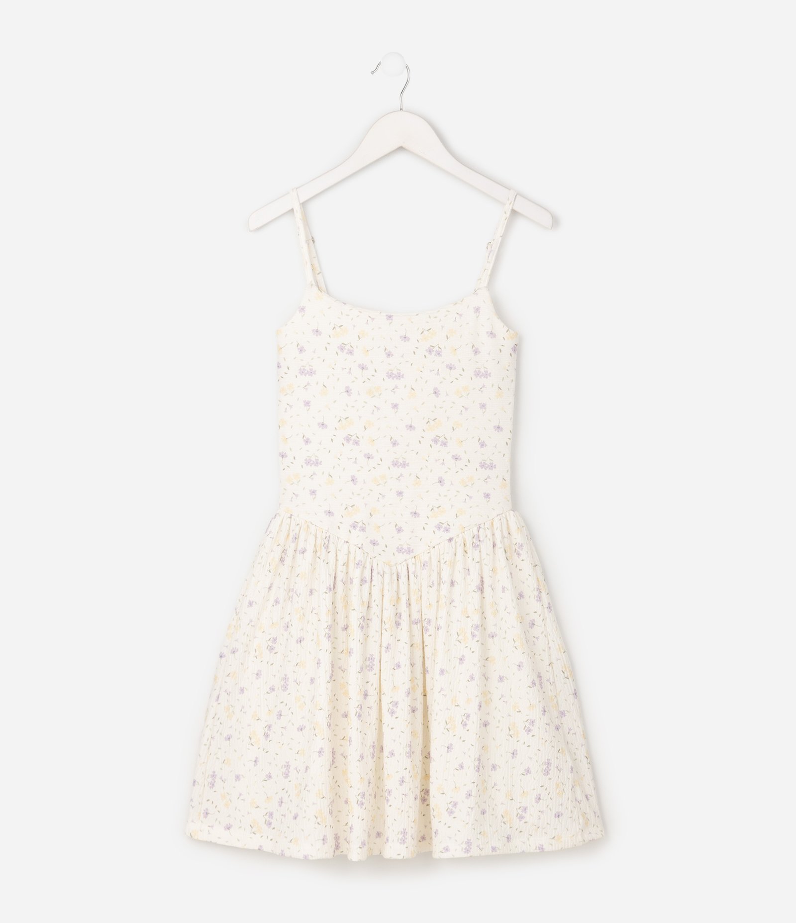 Vestido Infantil Floral em Anarruga com Saia Franzida - Tam 5 a 14 Anos Bege 2