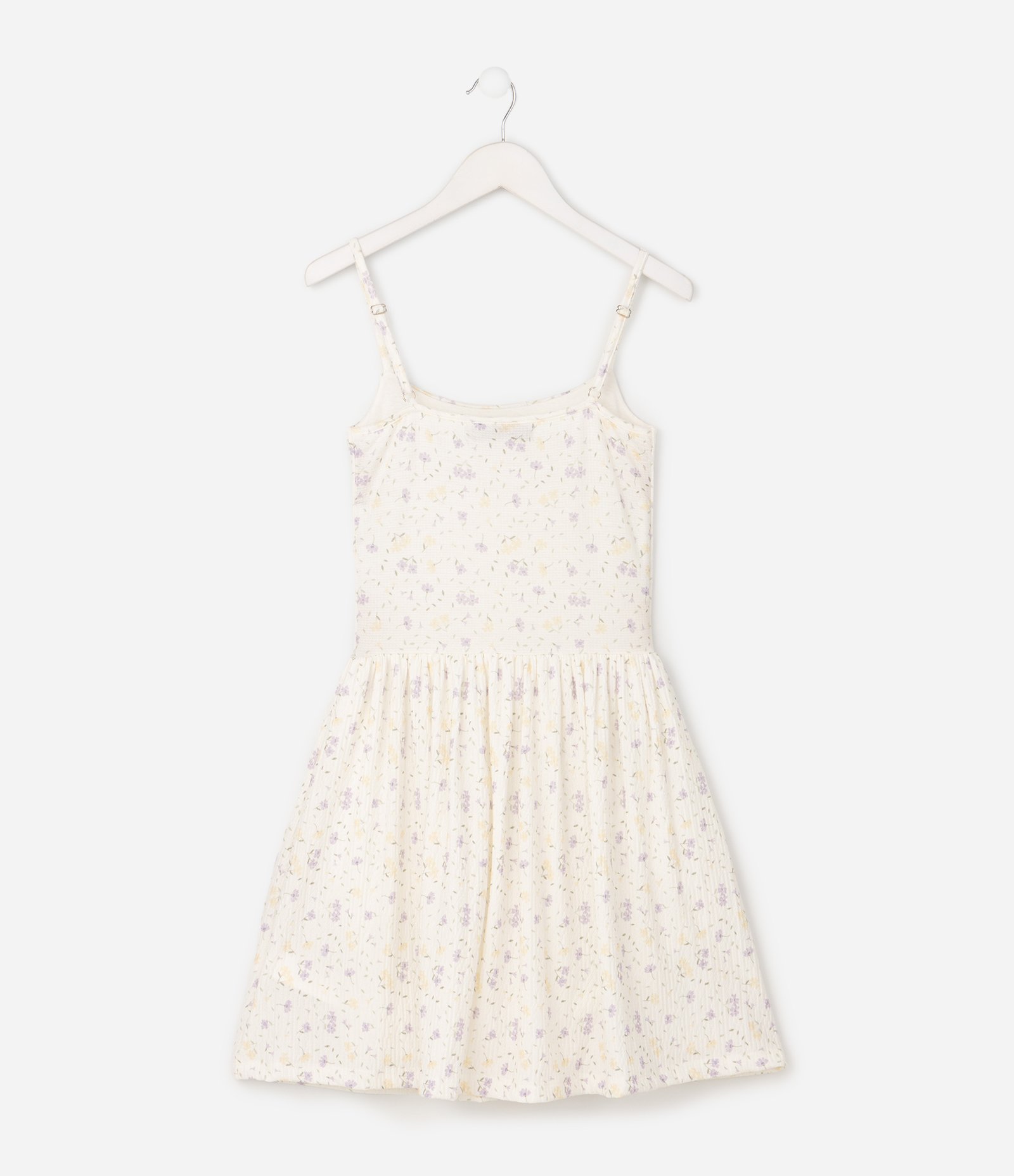 Vestido Infantil Floral em Anarruga com Saia Franzida - Tam 5 a 14 Anos Bege 3