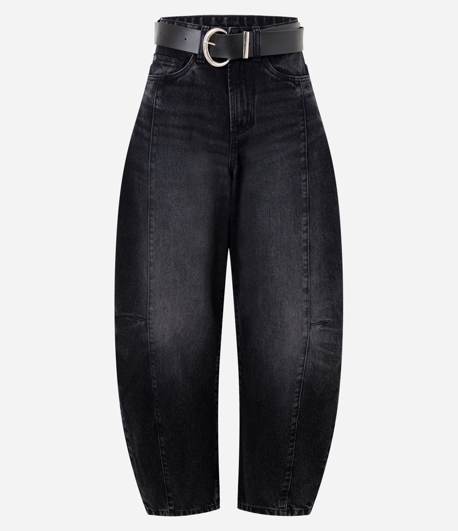 Calça Baggy Balloon em Jeans com Cinto em PU Preto 1
