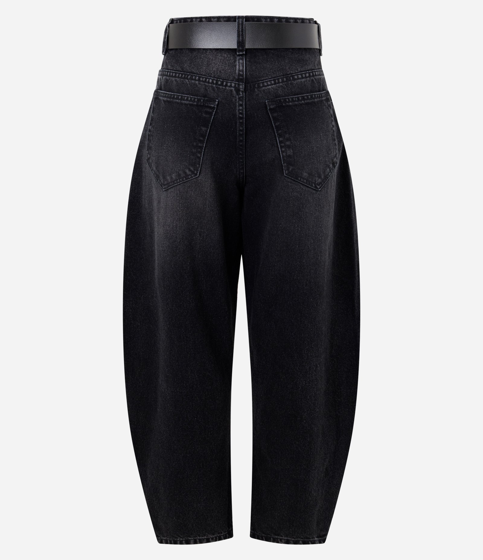 Calça Baggy Balloon em Jeans com Cinto em PU Preto 2