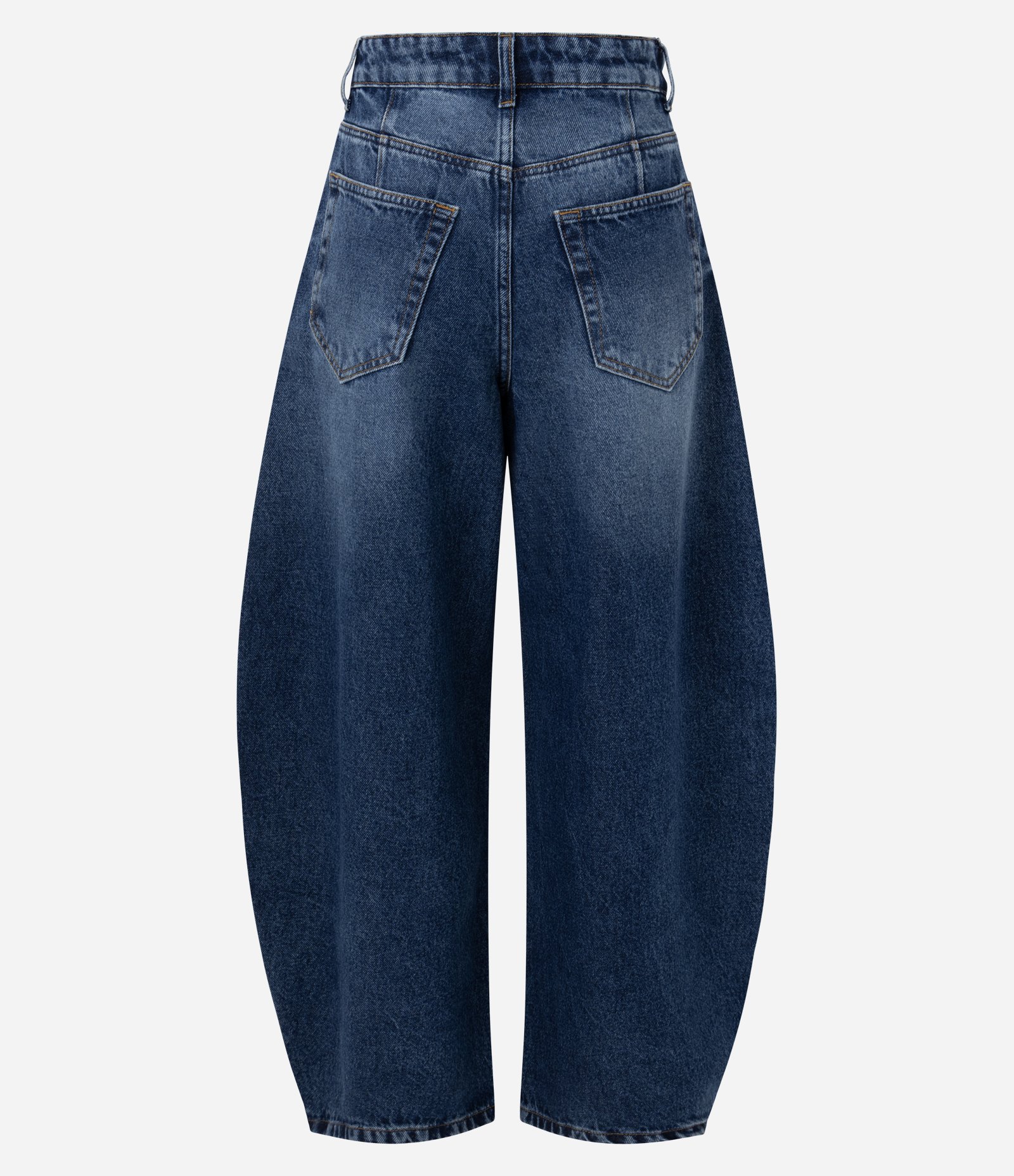 Calça Barrel em Jeans com Cintura Alta e Recortes Laterais Azul 2