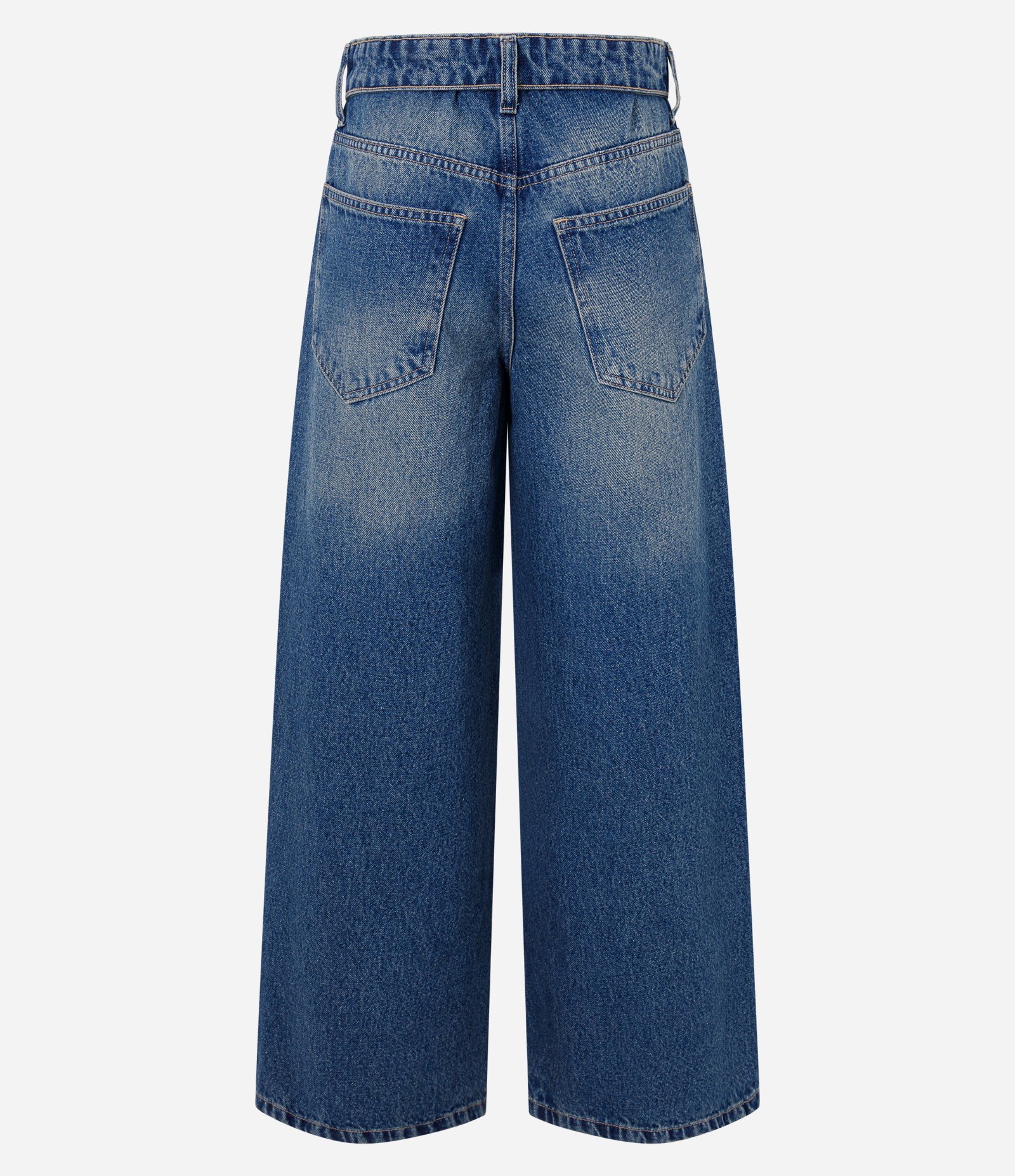 Calça Wide em Jeans com Cós Dobrado e Lateral Deslocada Azul 9