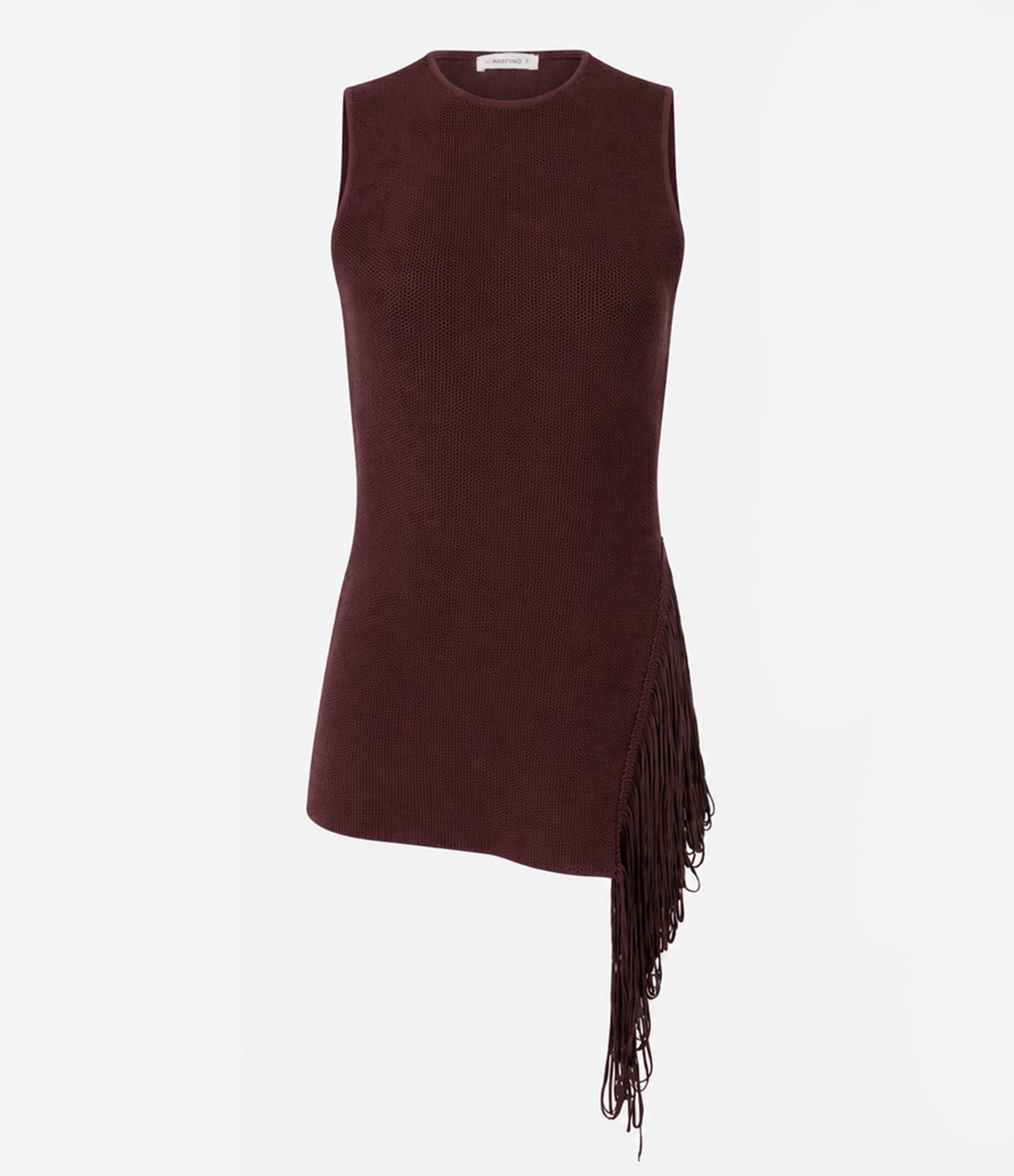 Blusa Alongada em Tricô com Franjas Marrom 5