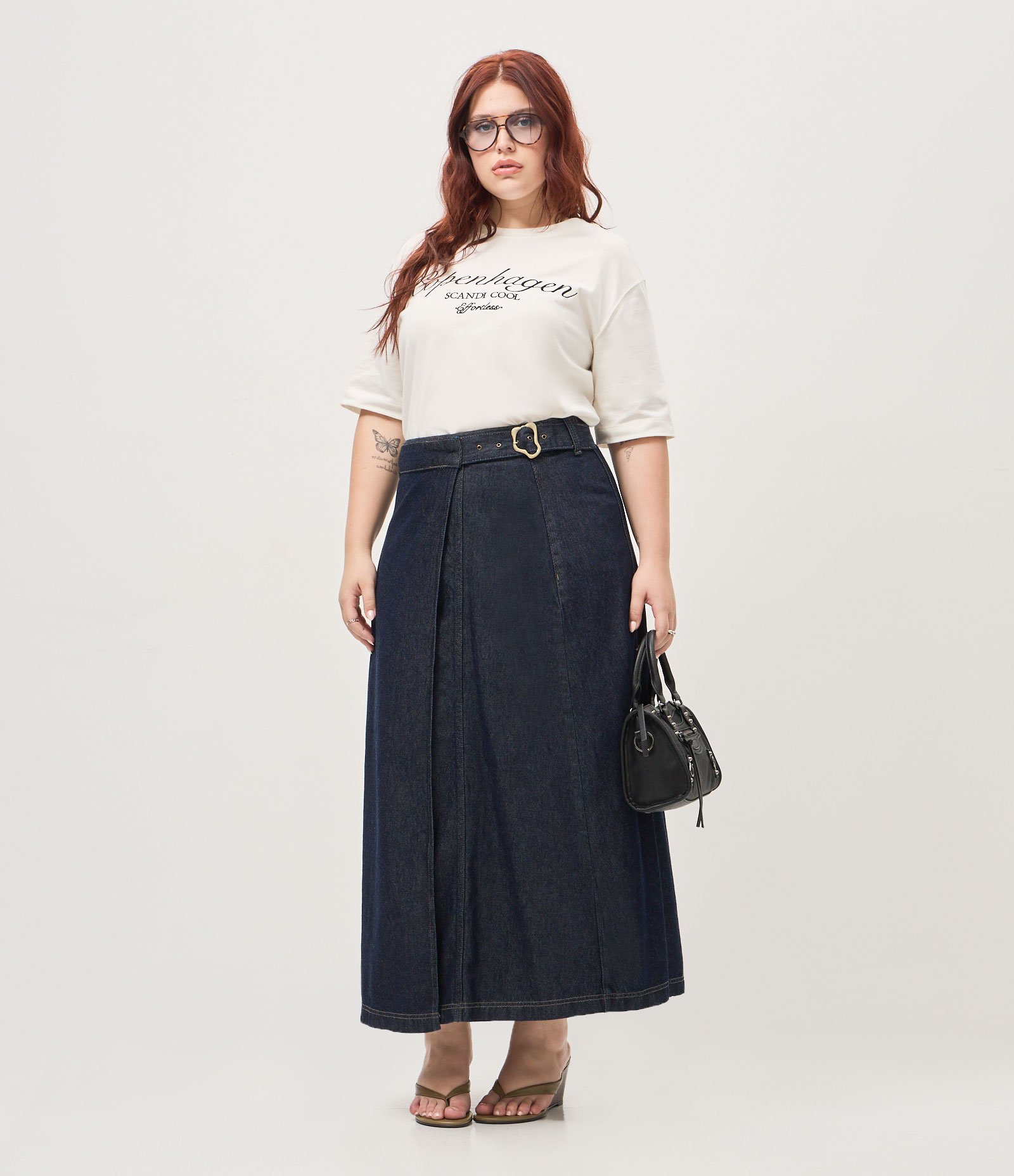 Saia Midi em Jeans com Fivela Curve & Plus Size Azul 1