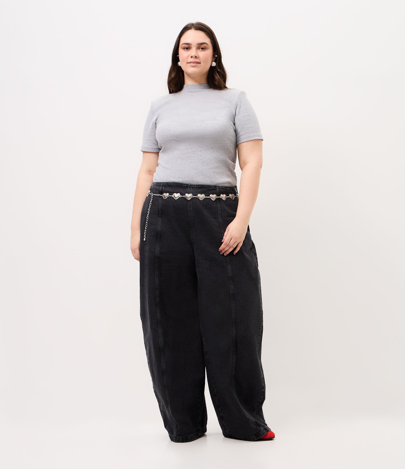 Calça Jeans Balloon com Recortes Curve & Plus Size Preto 1
