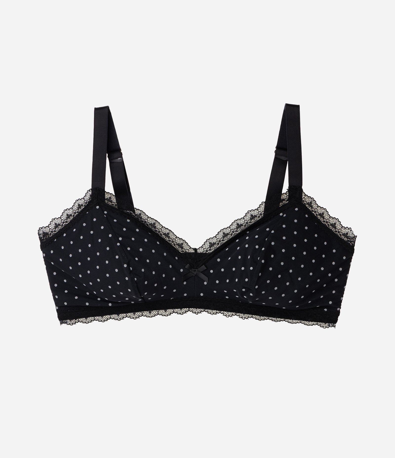 Sutiã Top em Tule com Detalhes em Renda e Estampa Poá Curve & Plus Size Preto 1