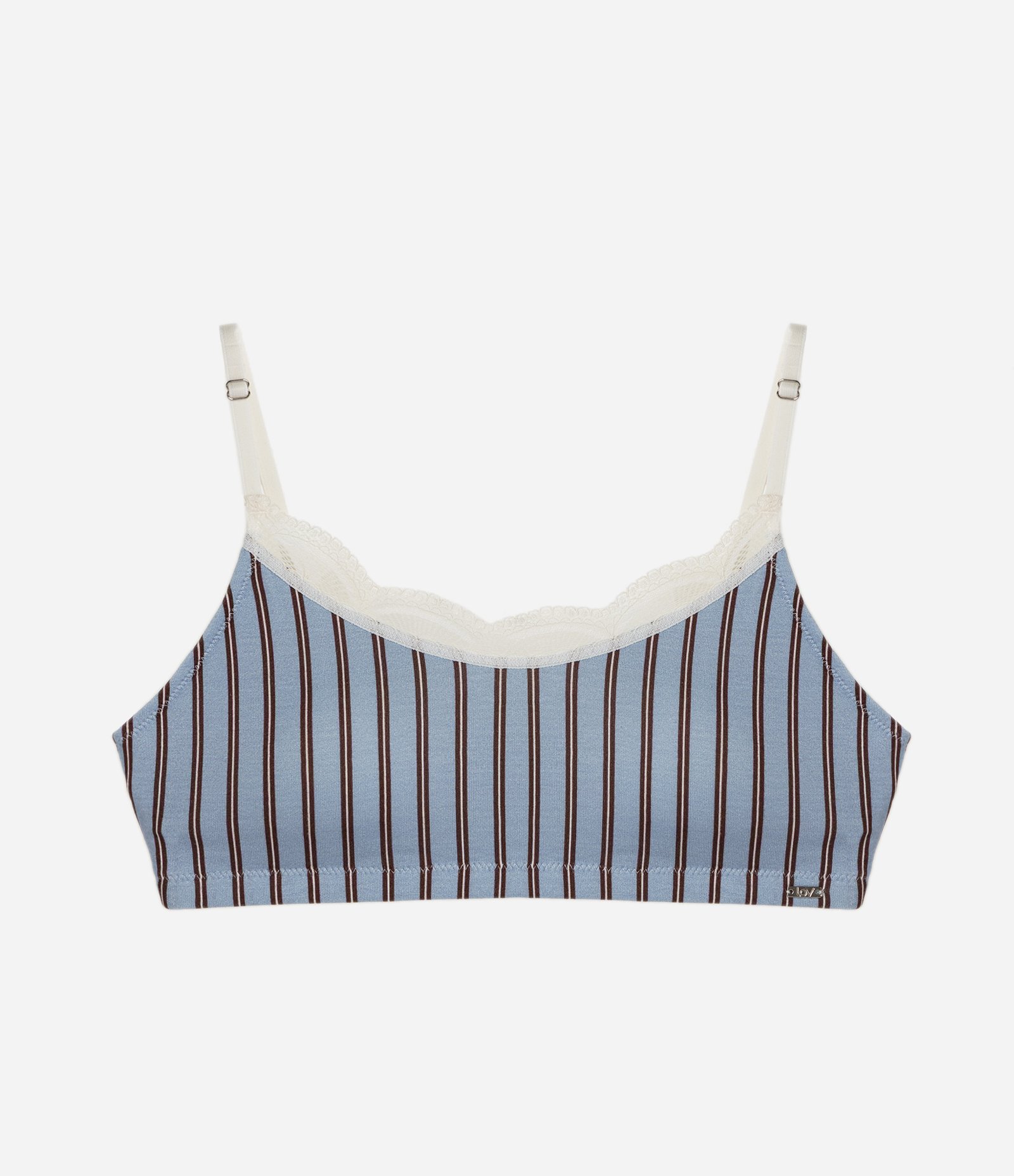 Sutiã Top com Bojo Removível em Viscose com Estampa Listrada Azul 6