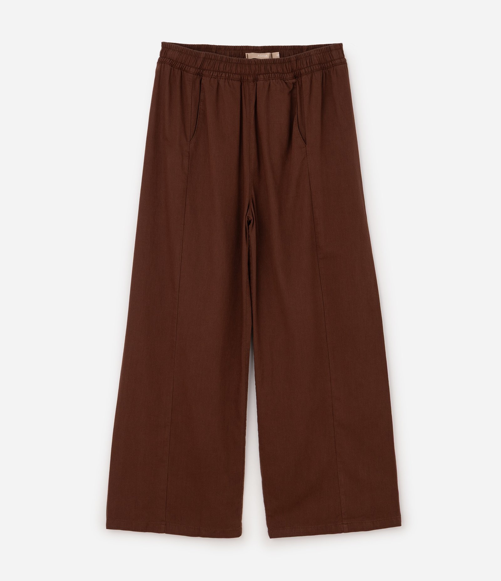 Calça Pantalona em Sarja com Cós Elástico Curve & Plus Size Marrom 5