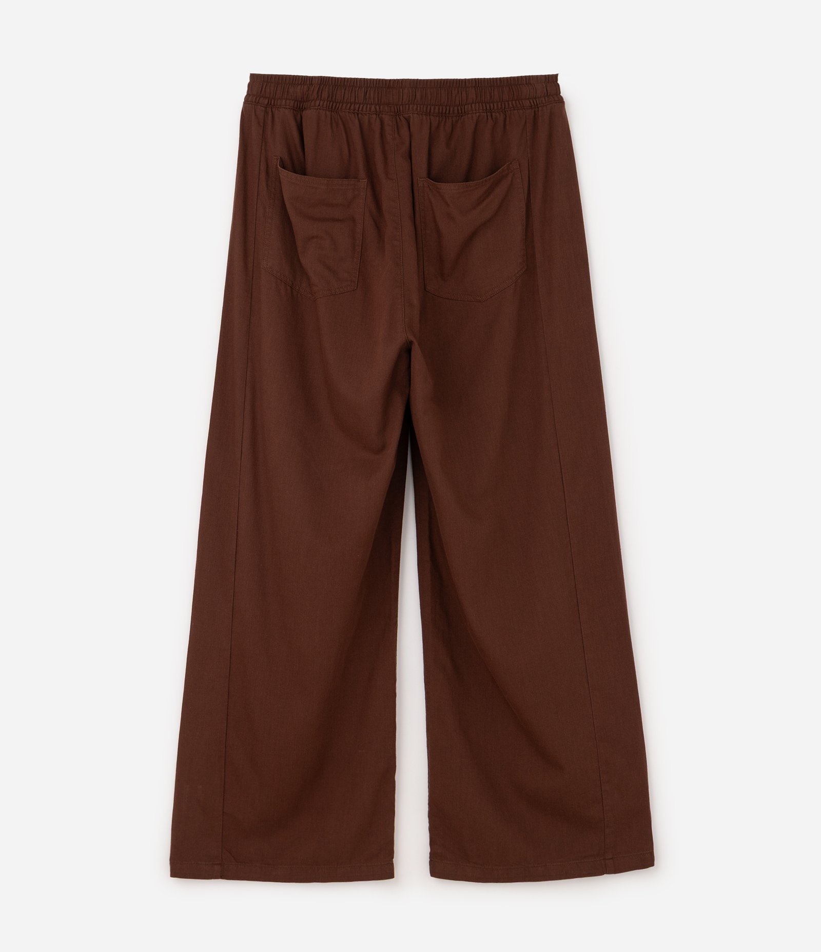 Calça Pantalona em Sarja com Cós Elástico Curve & Plus Size Marrom 6