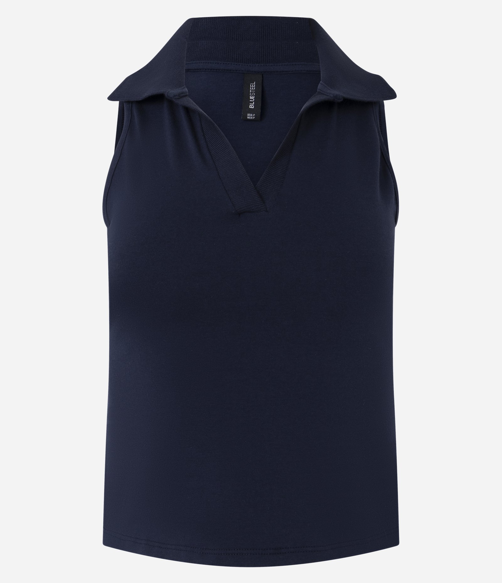 Blusa Polo em Decote V Sem Mangas Azul Marinho 3