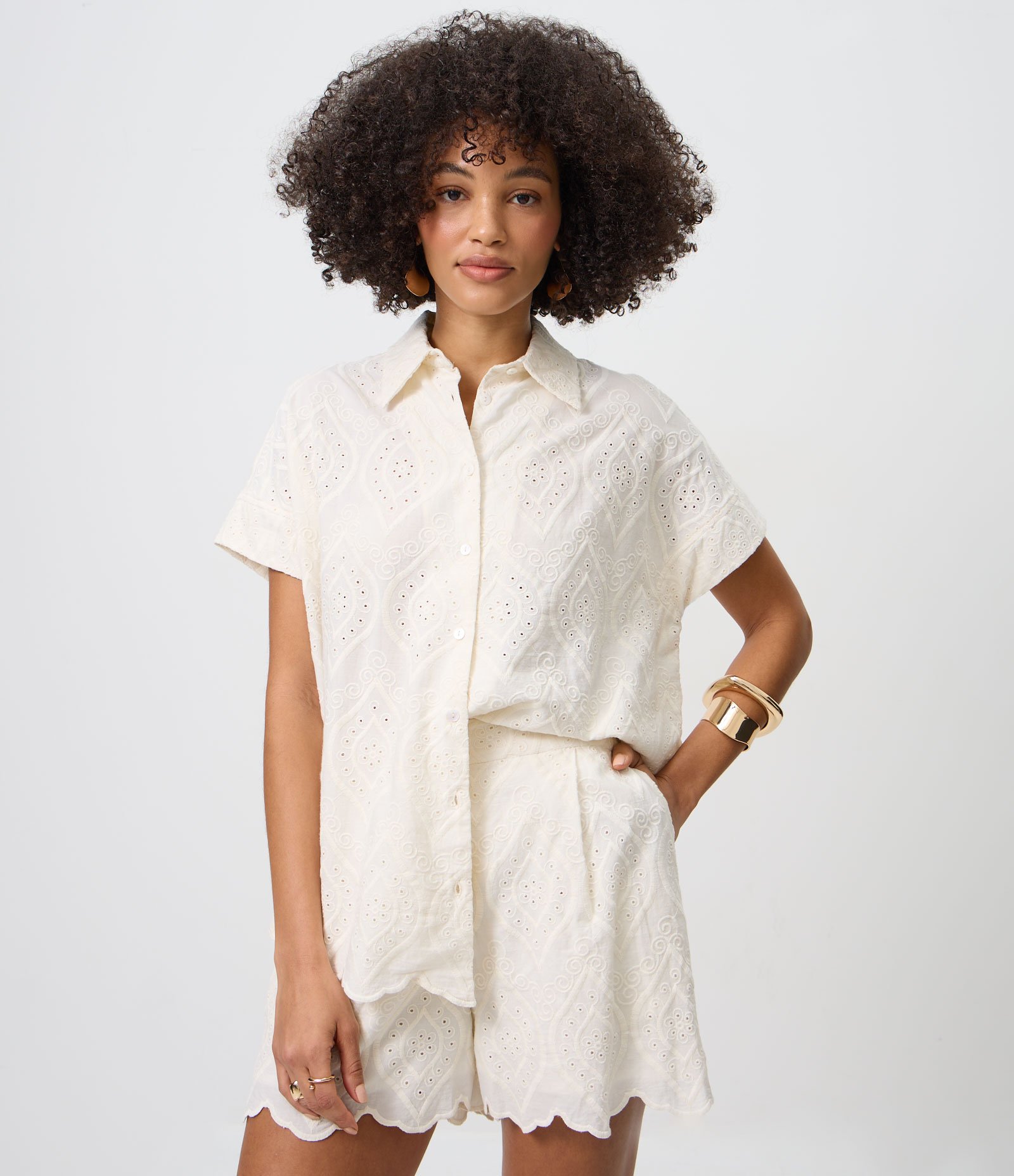 Blusa Oversized em Laise com Cava Deslocada Off White 1