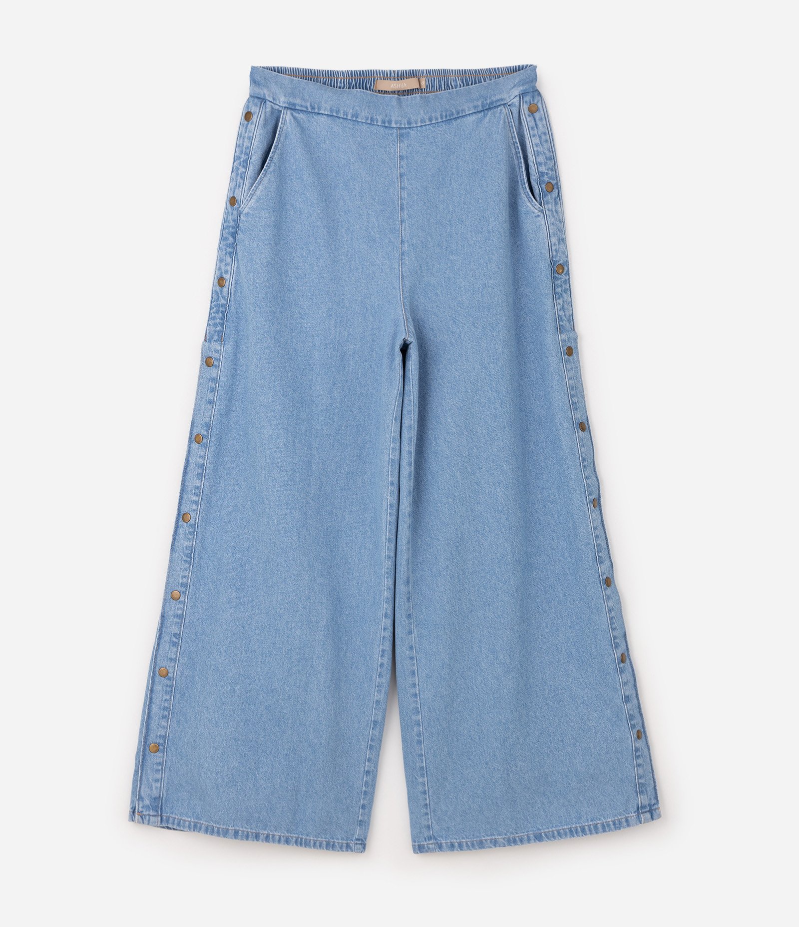 Calça Pantalona Jeans com Fendas Laterais Curve & Plus Size Azul 5