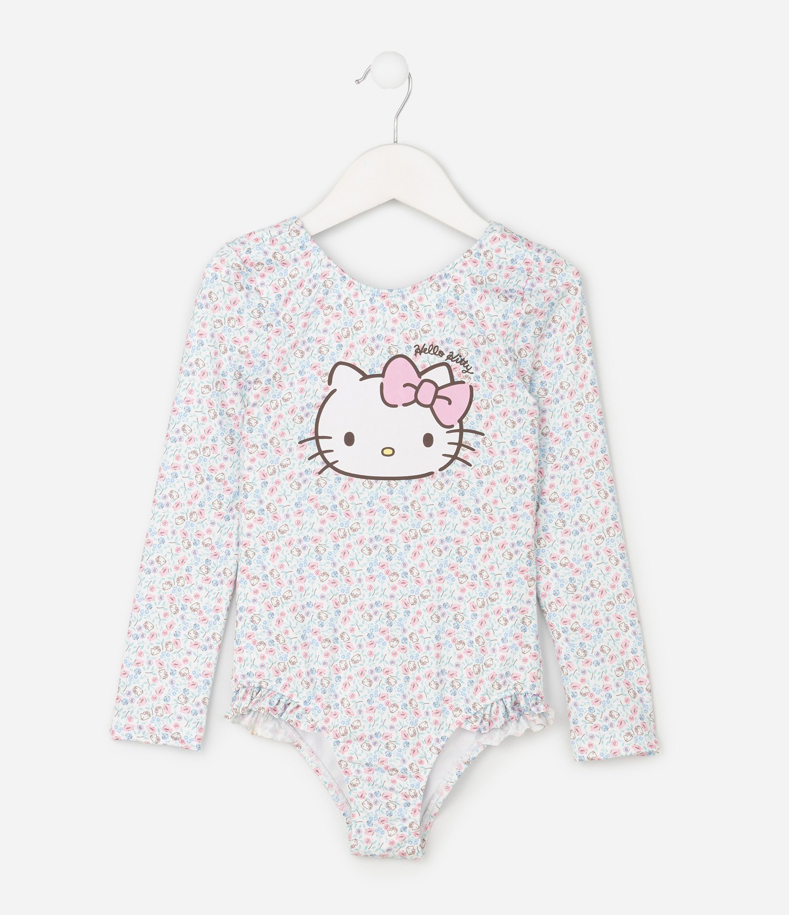 Maiô Infantil Hello Kitty Estampa Floral Liberty - Tam 1 a 6 Anos Branco 1